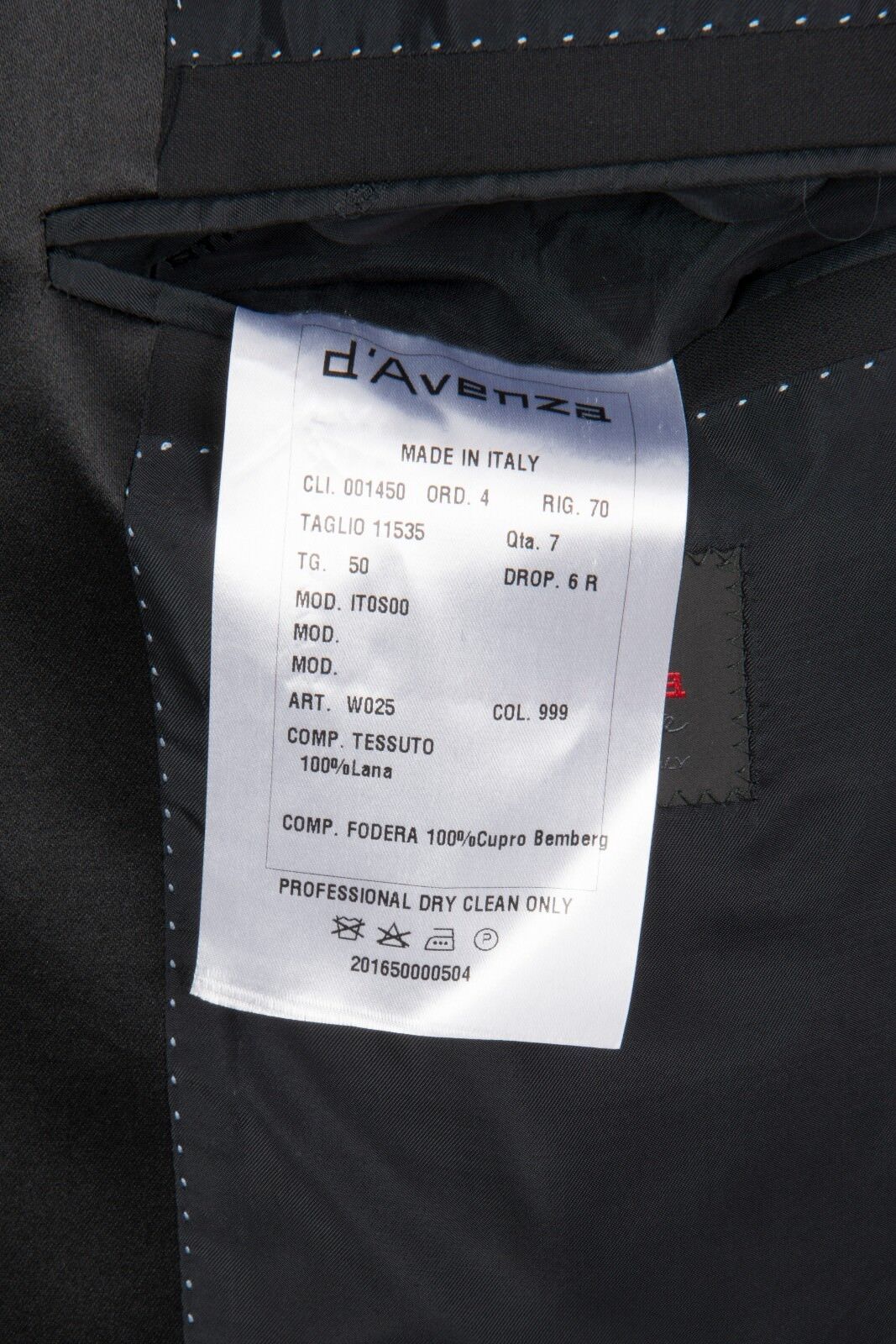$2190 D'AVENZA Black Wool Dinner Jacket Tuxedo Hand-Sewn in Italy 40 US / 50 EU