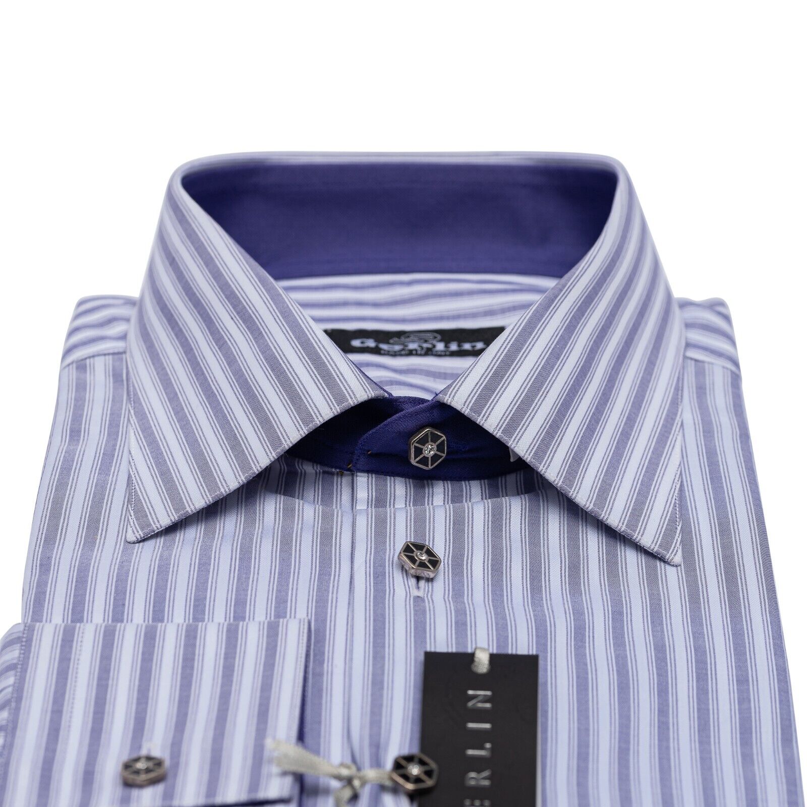 690$ ITALIAN LUXURY GERLIN Shirt Swarovski Violet Cotton 16 41 9R BIJAN
