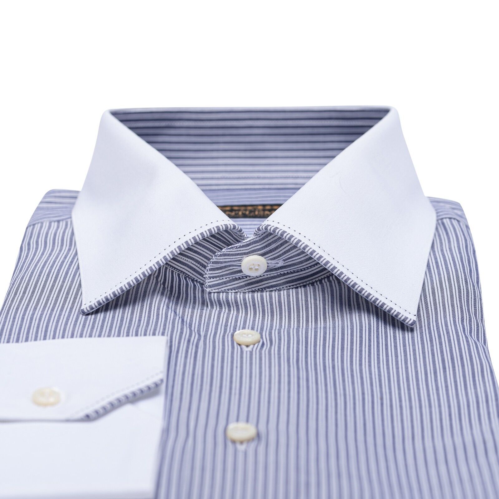 690$ ITALIAN LUXURY GERLIN Shirt Striped Blue Cotton 16 - 41 4R BIJAN