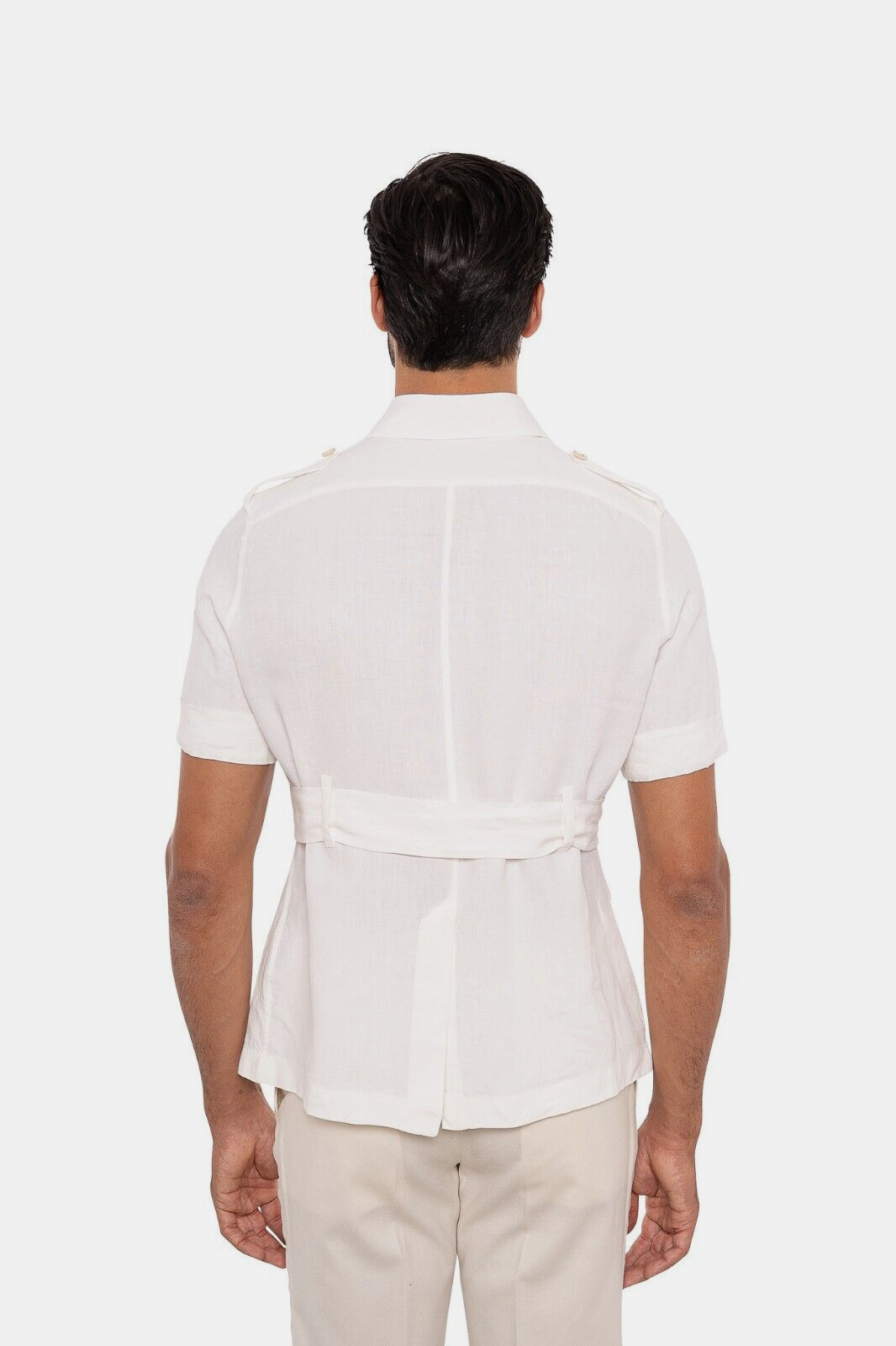 $2200 ISAIA NAPOLI White Hand-Sewn Belted Safari Jacket 100% Linen XS