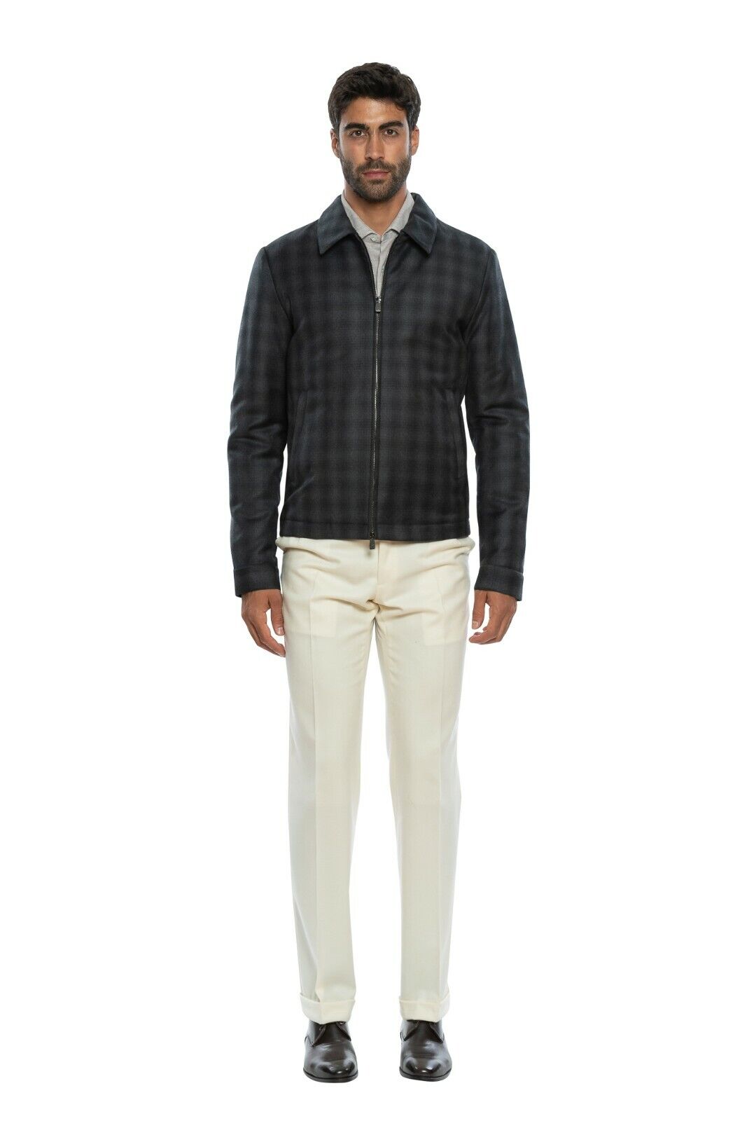 890$ CORNELIANI Coat Jacket Blouson Outwear Gray Pure Wool Padded 40 US / 50 EU