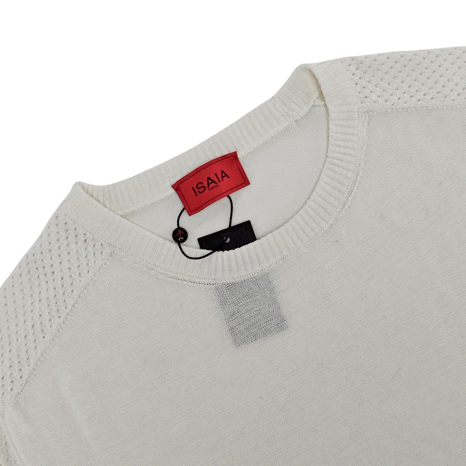 1150$ ISAIA NAPOLI White Perforated T-Shirt Sweater Short Sleeve Knit Cotton M