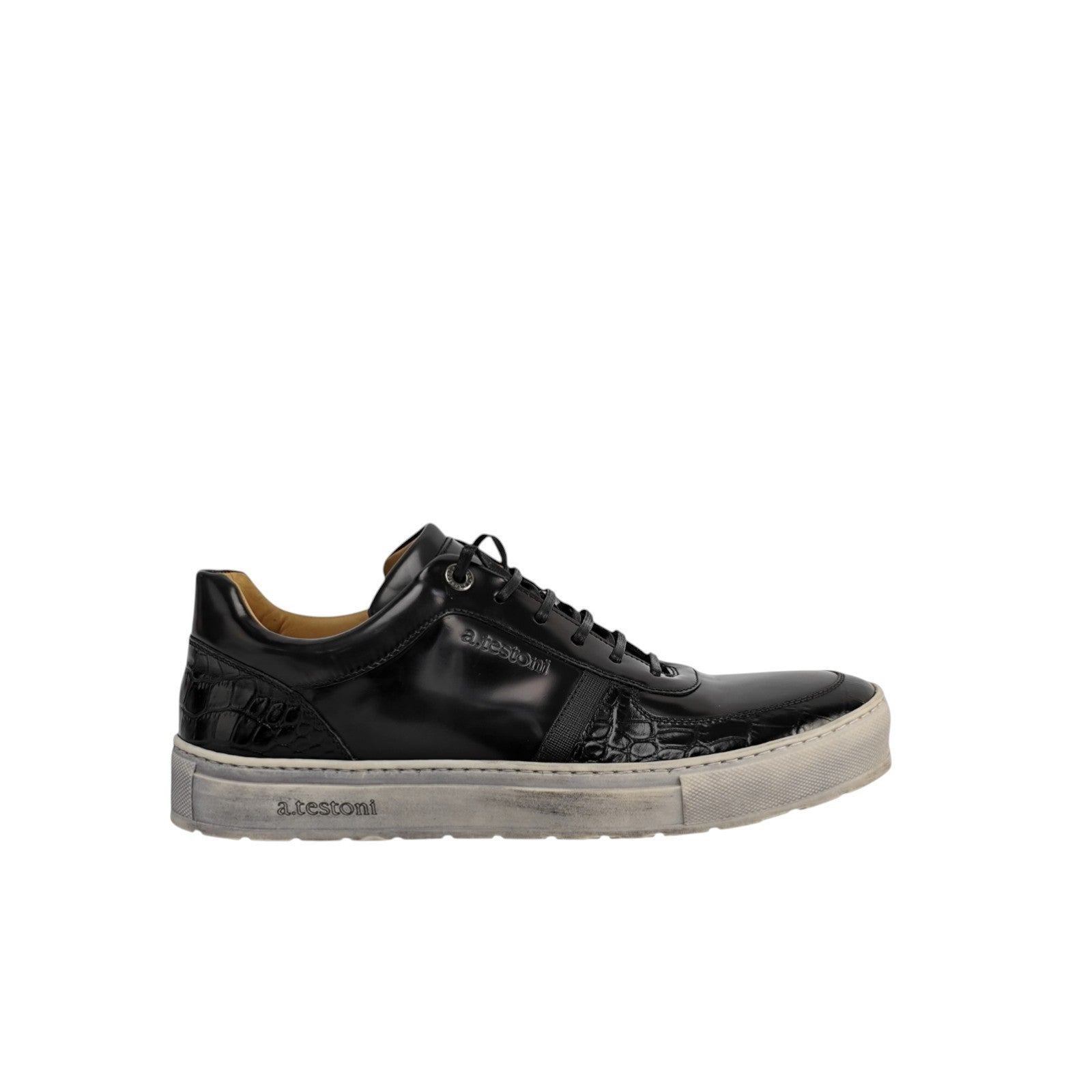 750$ TESTONI Sneaker Shoes Brushed Calf Printed Crocodile 8 UK / 9 US / 42 IT