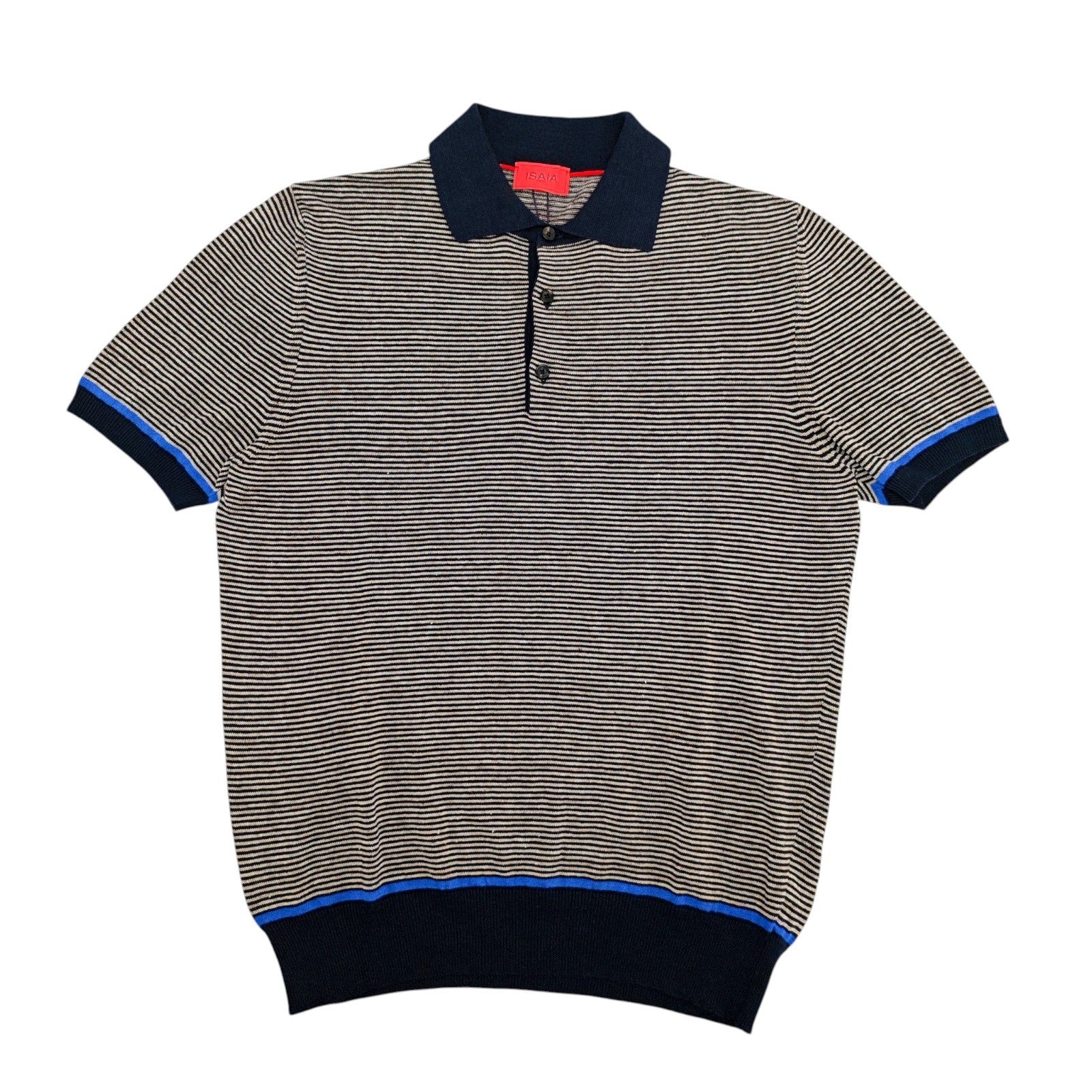 1450$ ISAIA NAPOLI Blue - Beige Polo Sweater Wool Linen - Cotton Size M