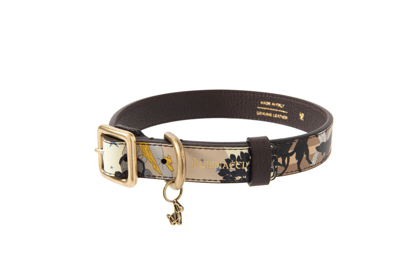 500$ POLDO X RUBINACCI NAPOLI Collar + Leash Leather Beige "La Greca"