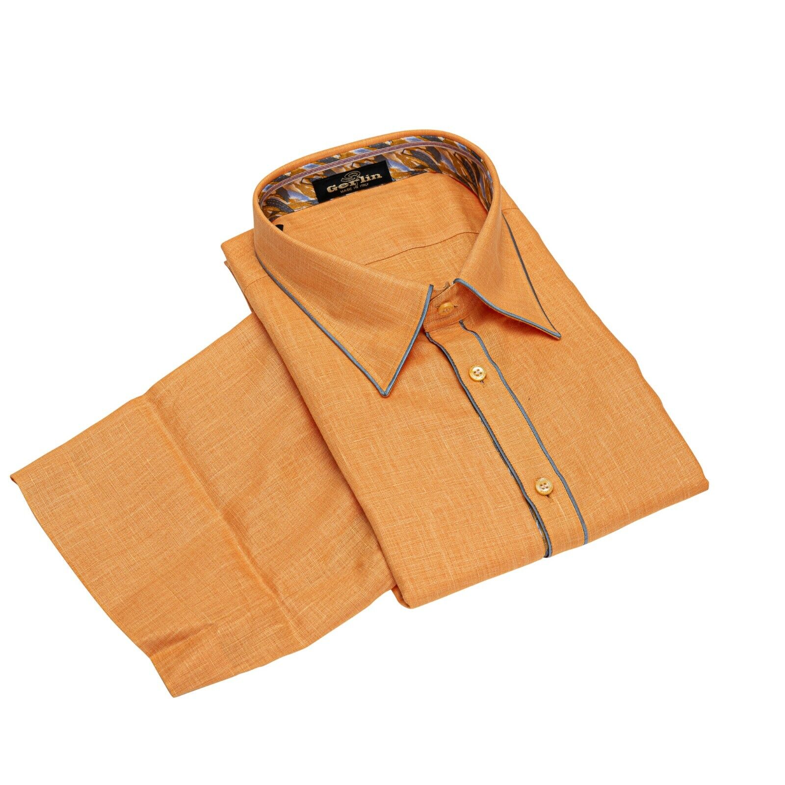 ITALIAN LUXURY 950$ GERLIN Shirt Short Sleeve Orange Linen + Silk