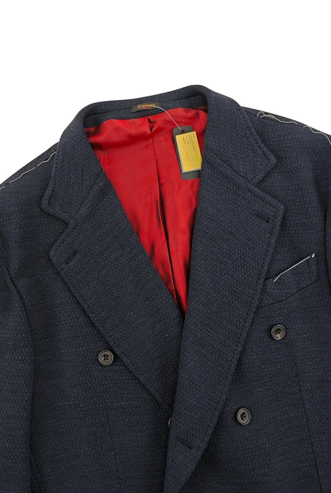 $1630 RUBINACCI NAPOLI Blue Double Breasted Jacket Knit Wool Stretch 44 US 54 EU