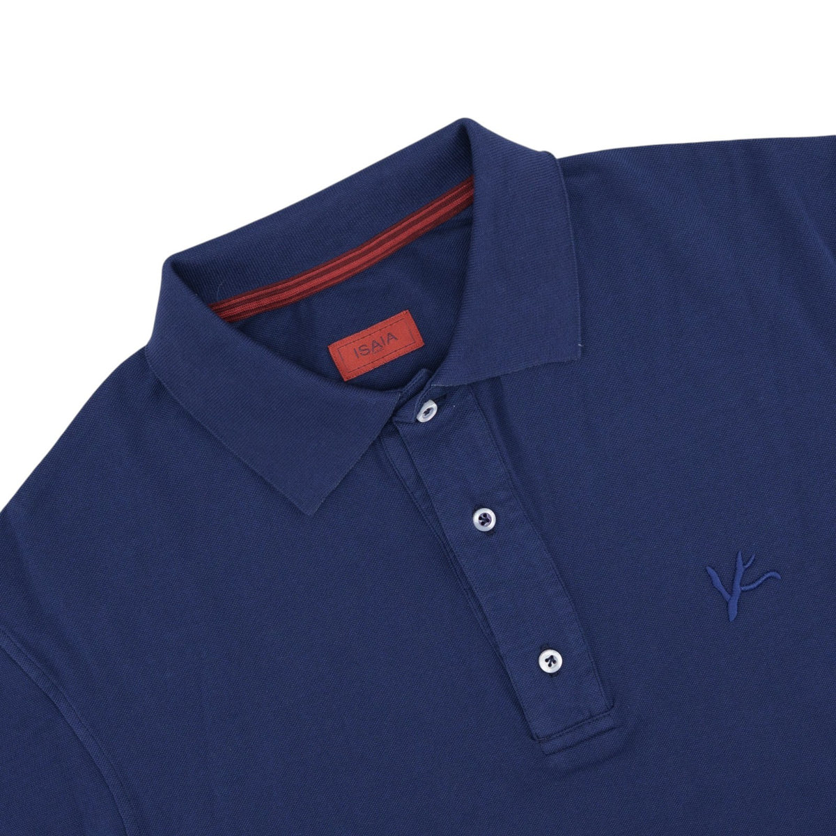 575$ ISAIA NAPOLI Blue Short Sleeve Polo Hand-Sewn 100% Cotton Size M