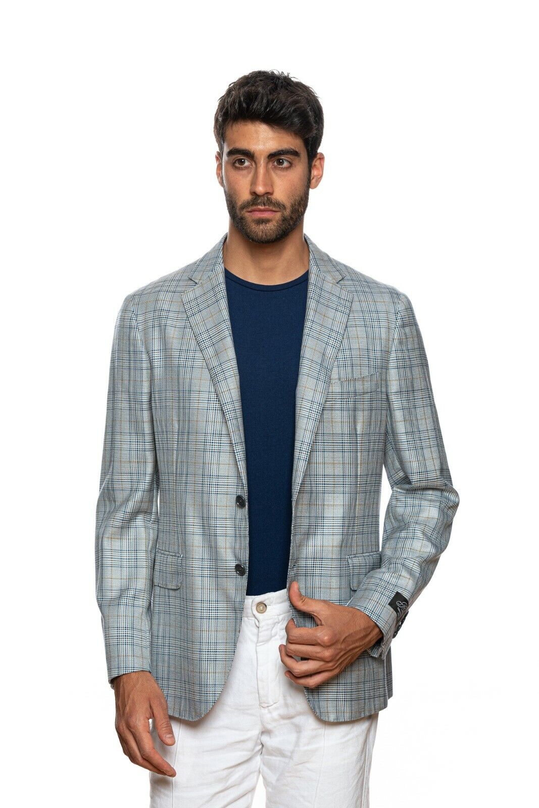 2450$ BELVEST Blue Glen Plaid Wool Silk Sartorial Jacket Blazer 40 US / 50 EU 7R