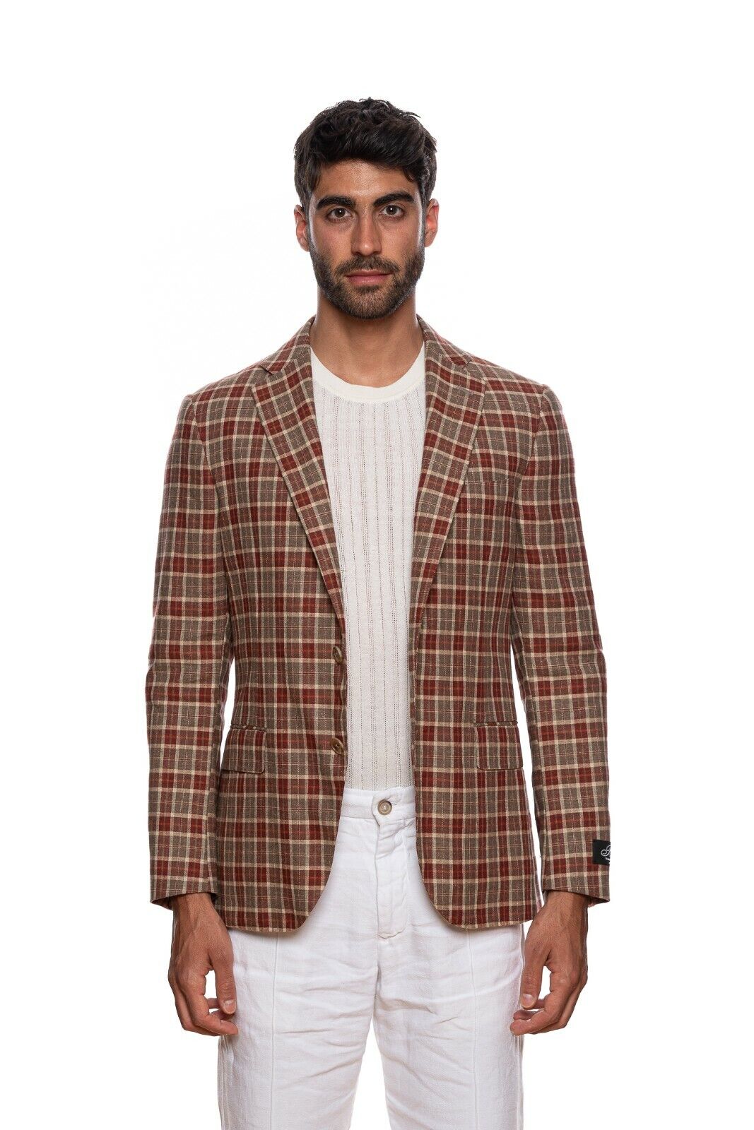 BELVEST Made in Italy Jacket Silk Linen Checks Brown & Burgundy 42 US / 52 EU 9R