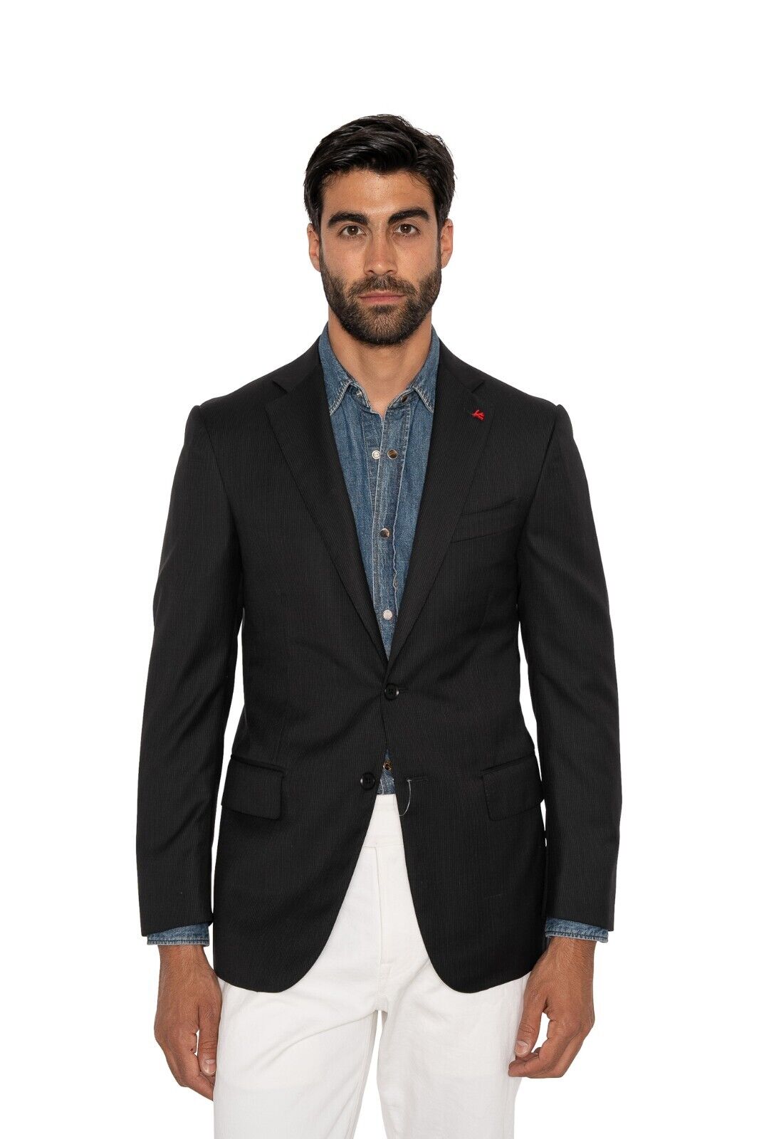 $4500 ISAIA NAPOLI Black Striped Jacket Sport Coat Wool 130's 36 US / 46 EU 7R