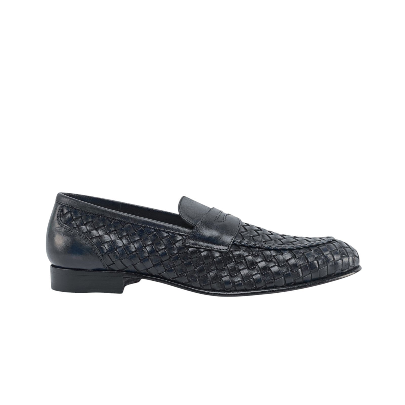 1250$ TESTONI "Tivoli" Blue Unlined Loafer Shoes Woven Calf 8 UK / 9 US / 42 IT