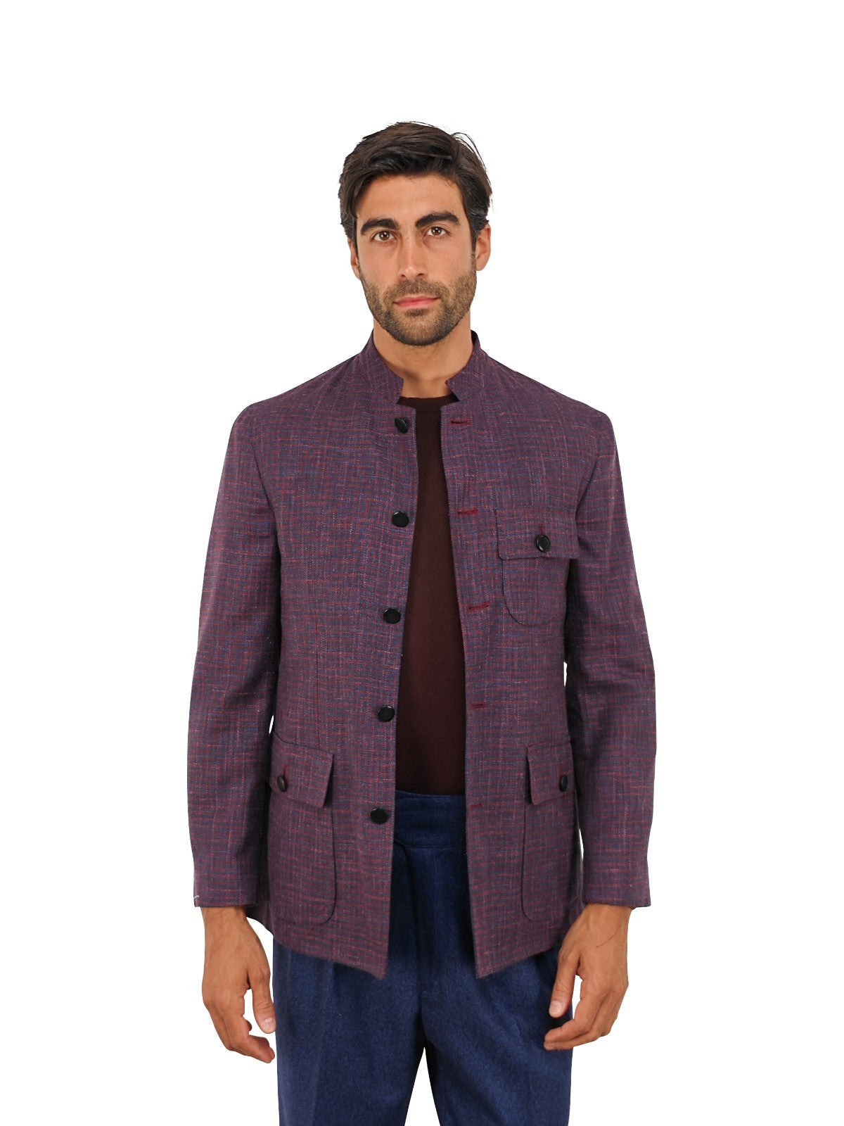 $1940 RUBINACCI NAPOLI Blue Sahariana Guru Jacket Wool /Silk Linen 40 US / 50 EU