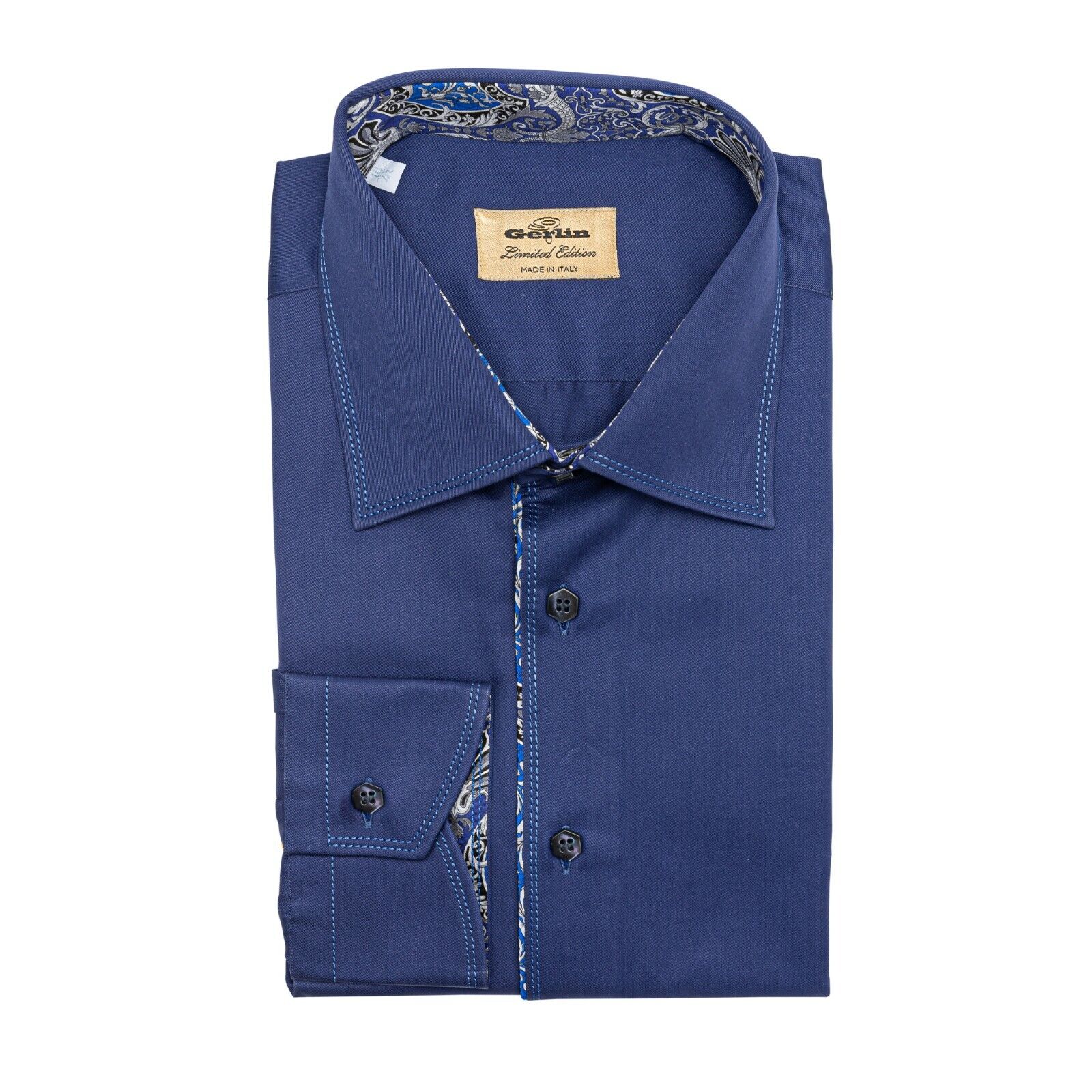 LUXURY 950$ GERLIN Shirt Blue ALUMO SUPRALUX Cotton + Silk 16-41 BIJAN