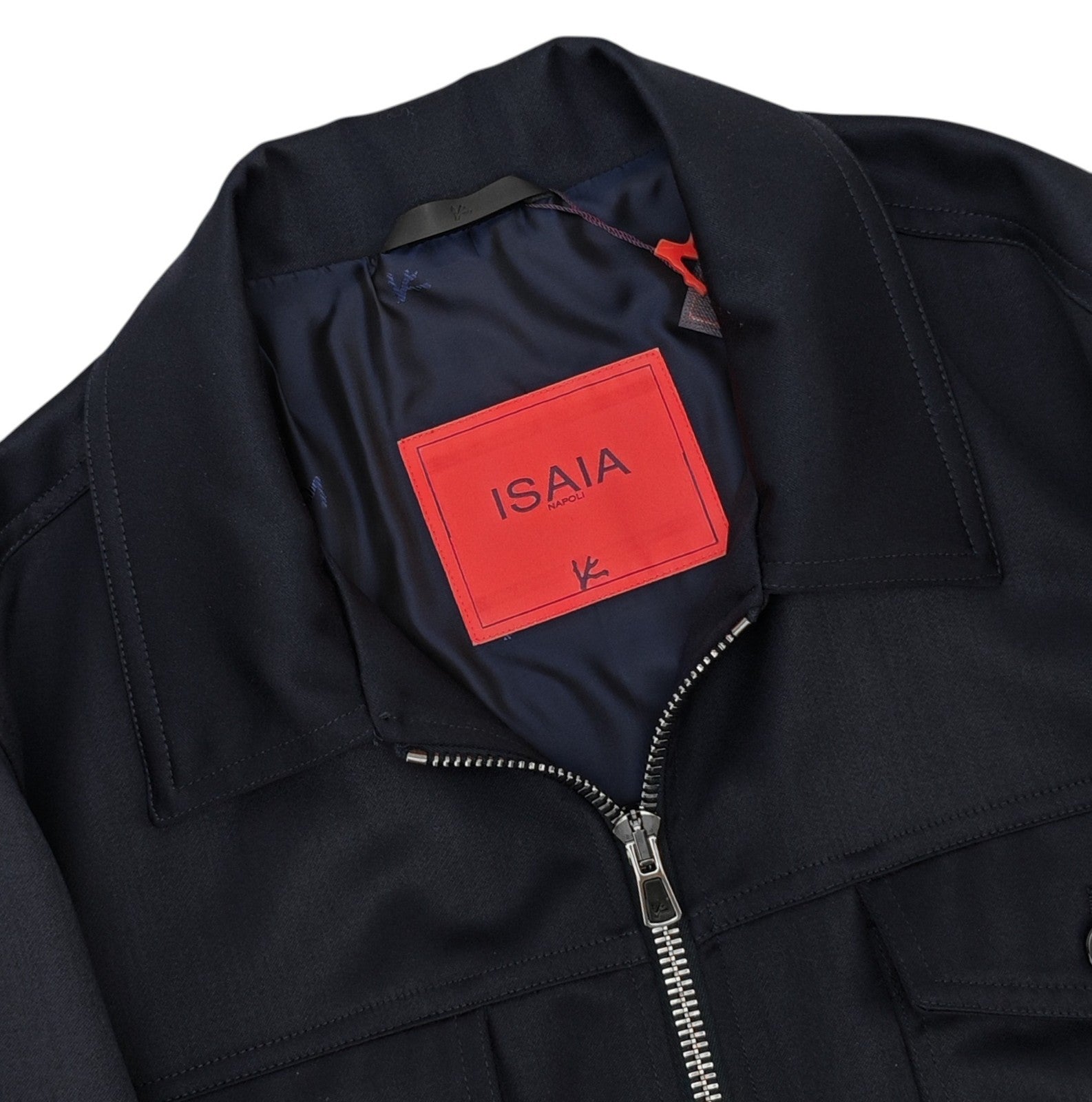 $3450 ISAIA NAPOLI Blue Navy Collared Zip Jacket Wool 42 US / 52 EU