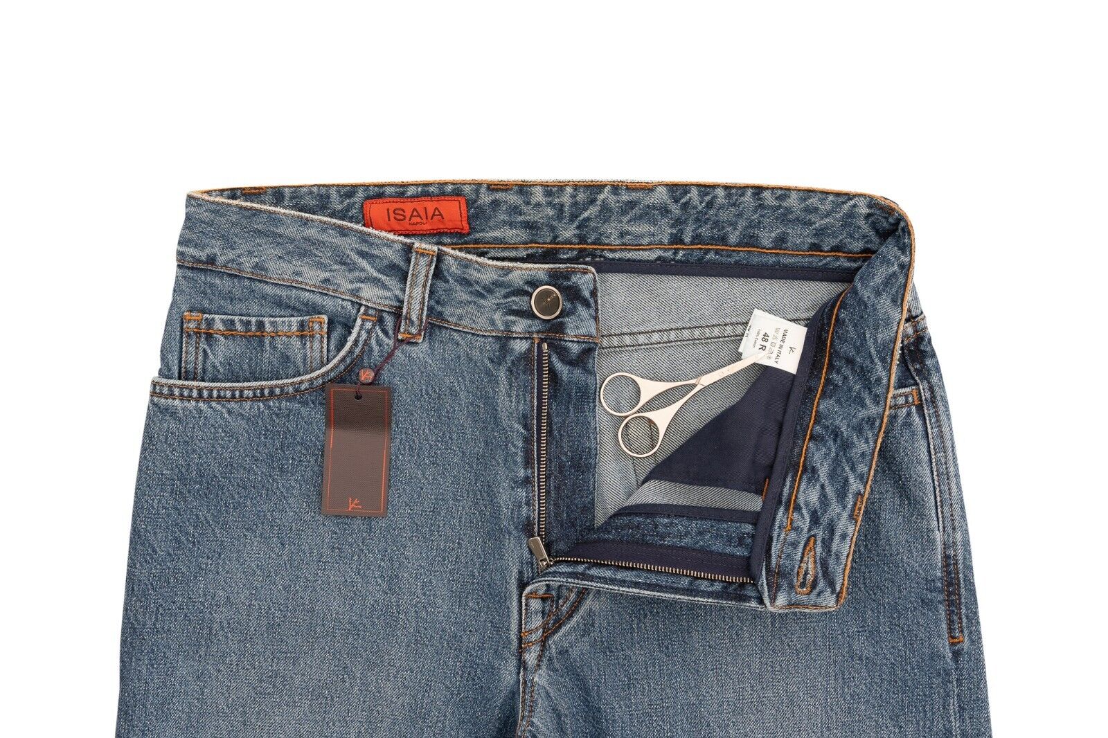 690$ ISAIA NAPOLI Blue Denim Jeans Trousers Pant Cotton 32 US / 48 EU Slim