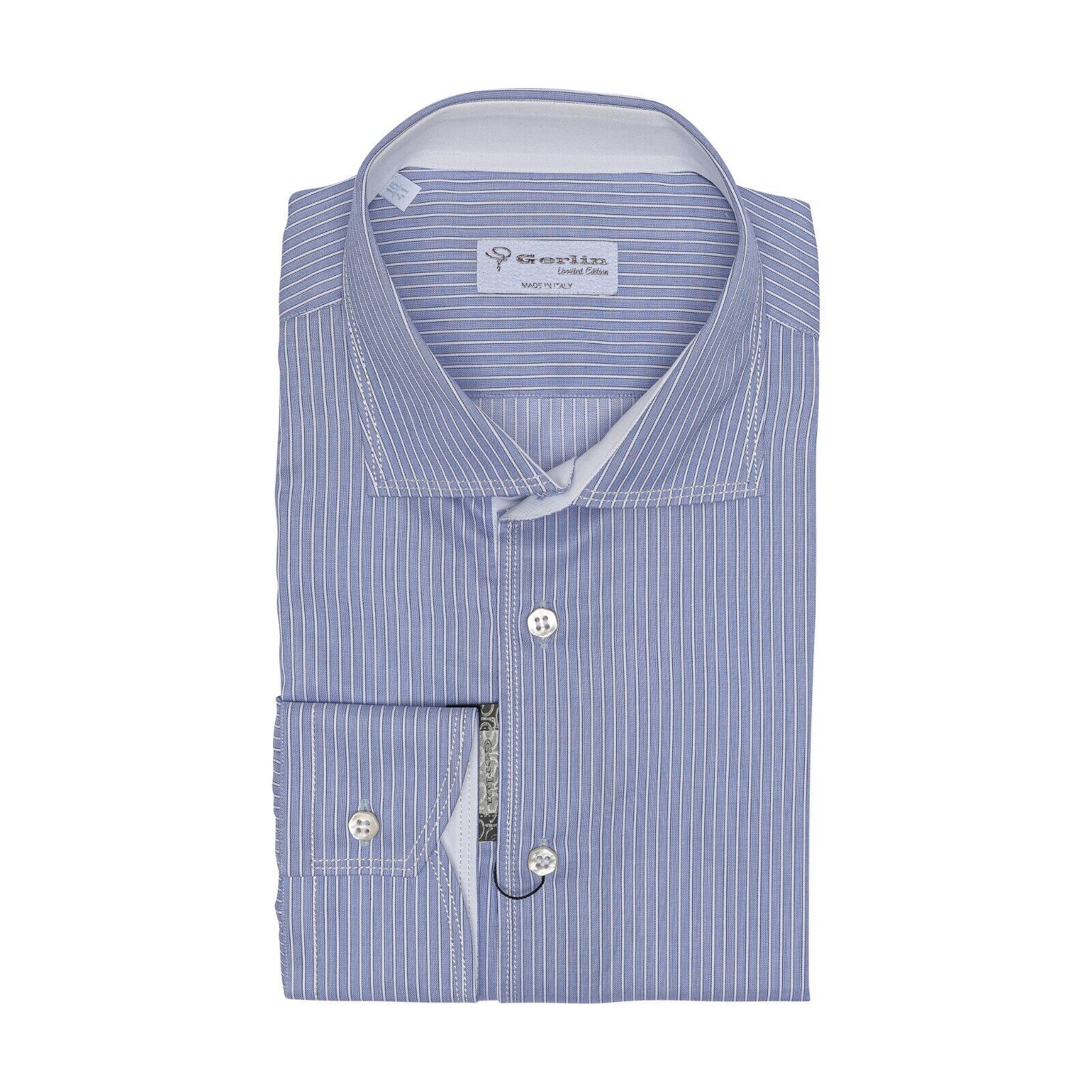 690$ LUXURY GERLIN Shirt Striped DOUBLE STITCHING Cotton 16  41 1E ZILLI