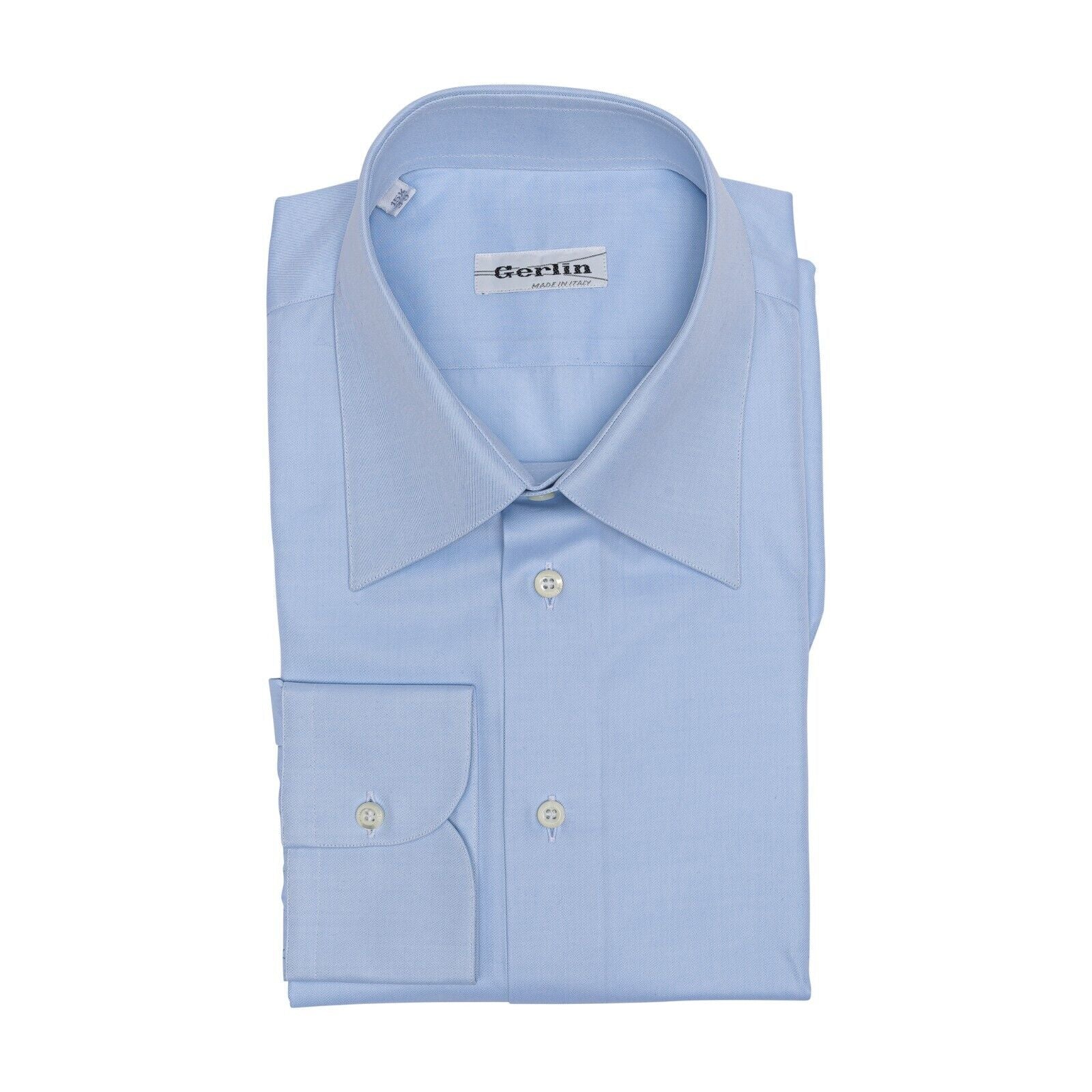 690$ LUXURY GERLIN Shirt Blue Point Collar Fine Cotton 1AH ZILLI