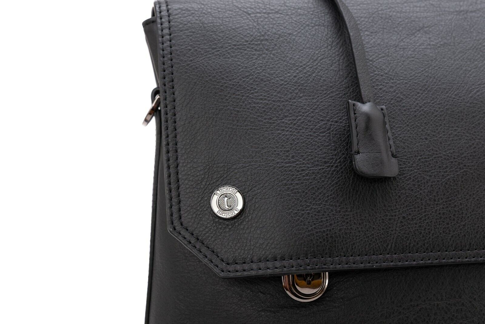 $780 Testoni Bologna Briefcase PC Case Luxury Black Easy Calf + Shoulder Strap