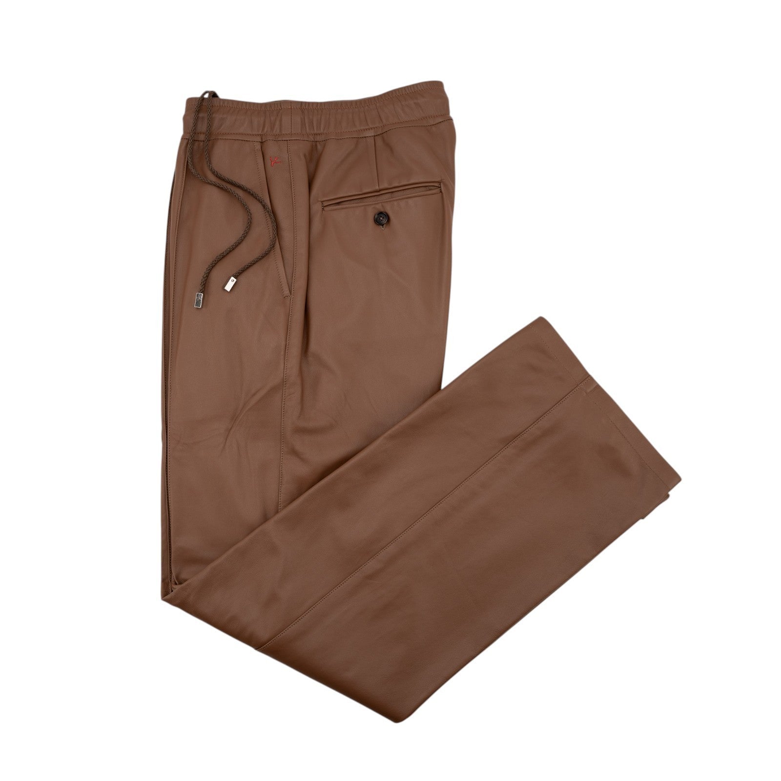 2450$ ISAIA NAPOLI Brown Drawstring Pant Soft Lambskin 32 US / 48 EU