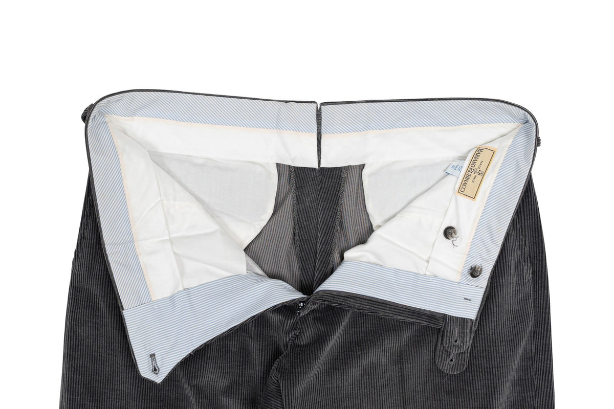 625$ RUBINACCI NAPOLI "Luca" Gray Cotton Corduroy Trouser Pant Made in Napoli