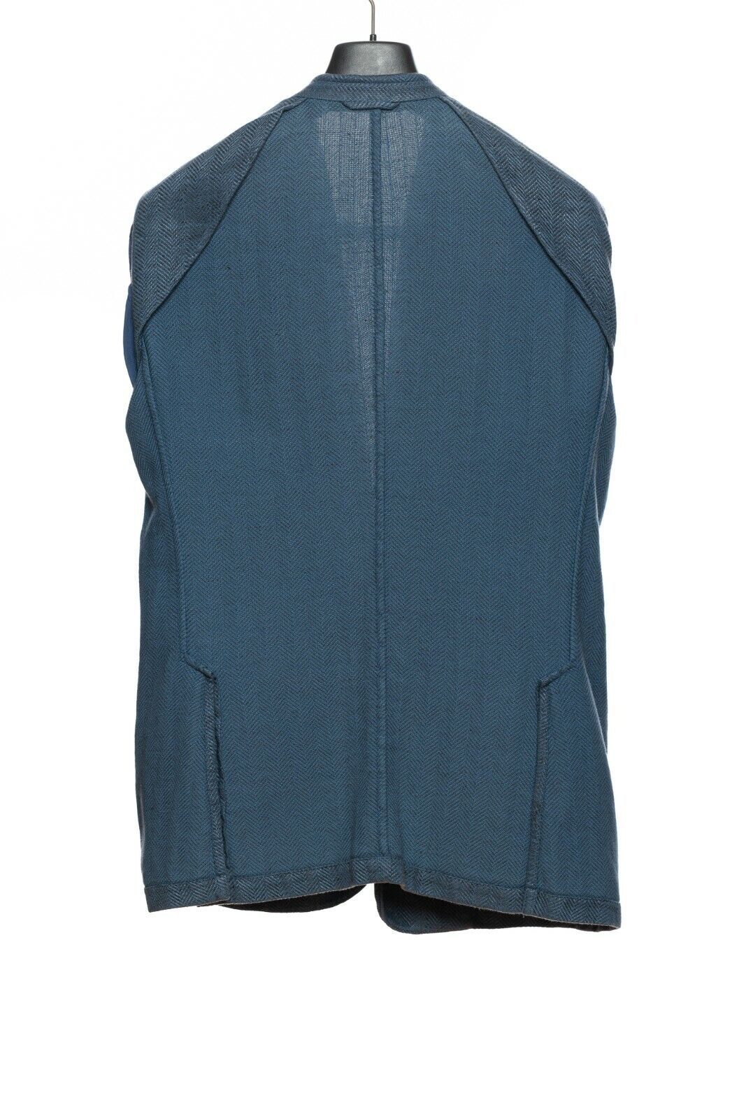 1450$ BELVEST Blue Denim Herringbone Jacket Washed Linen Cotton 46 US / 56 EU 7R