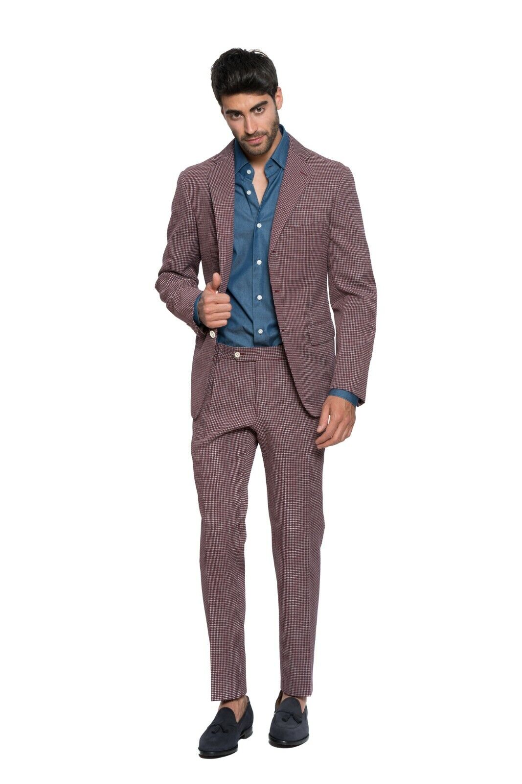 $2650 Belvest Red & Blue Suit Check Heavy Cotton 40 US / 50 EU 8R JACKETINTHEBOX