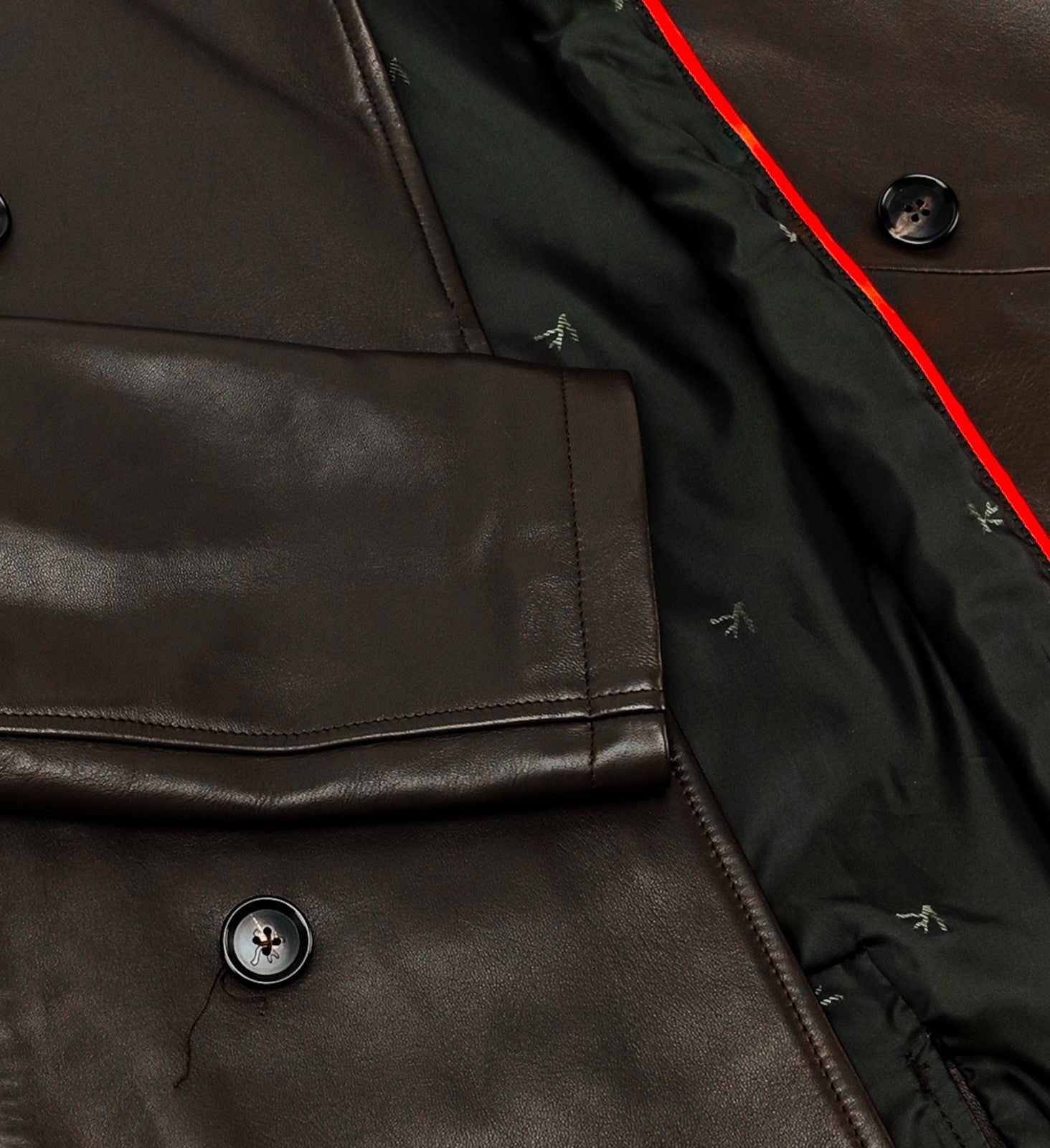 $7450 ISAIA Dark Brown Double Breasted Coat Lambskin Leather 44 US / 54 EU