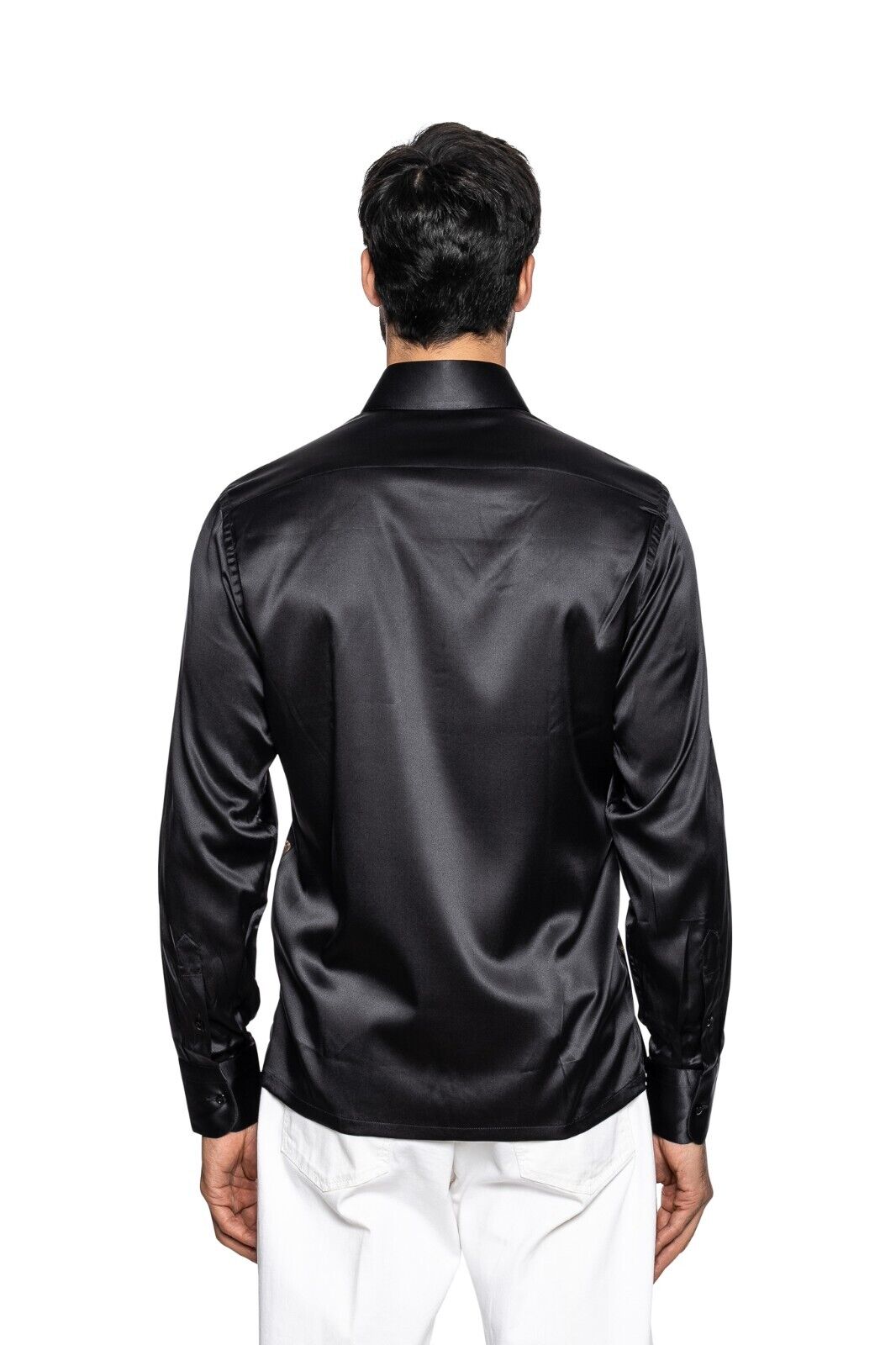 1900$ ITALIAN LUXURY FABIO CAVIGLIA Shirt Strass Black GARDEN 100% Silk Size S