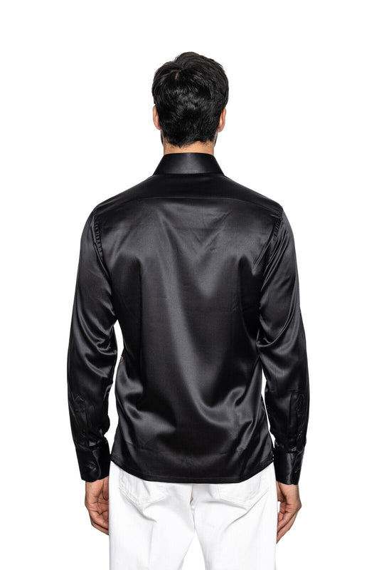 1900$ ITALIAN LUXURY FABIO CAVIGLIA Shirt Strass Black GARDEN 100% Silk Size S
