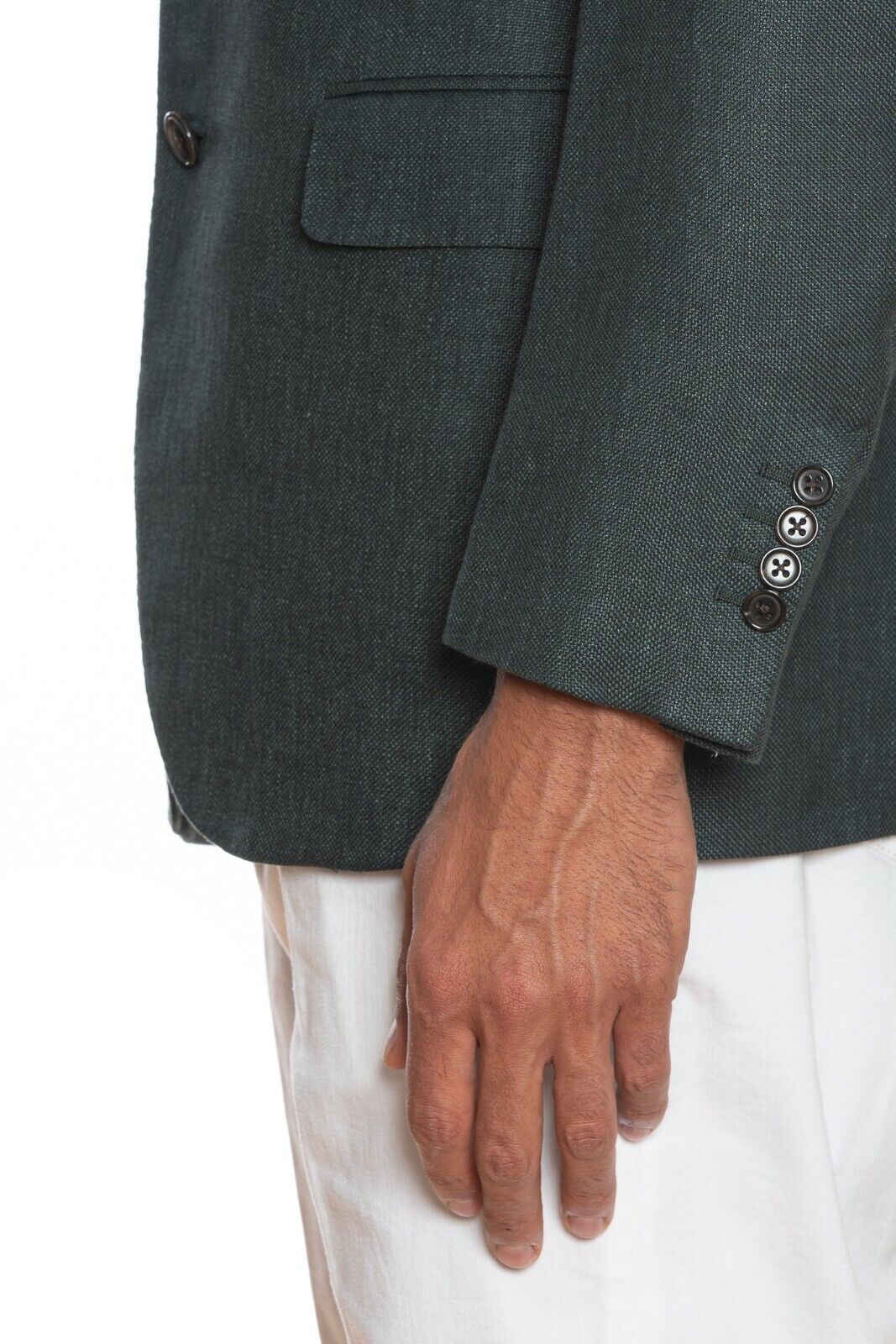 2180$ BELVEST Sartorial Jacket Solid Green Petroleum Linen Wool Silk Drop7 Short