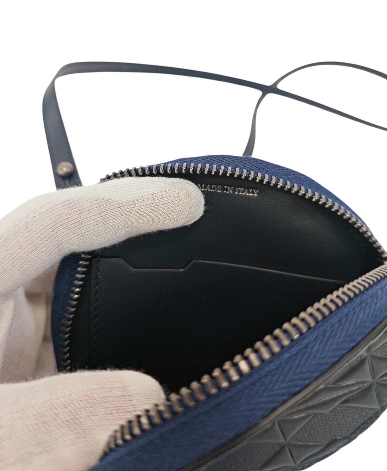 210$ PINEIDER FIRENZE 1774 Mini Crossbody Round Coin Case Embossed Calf Blue