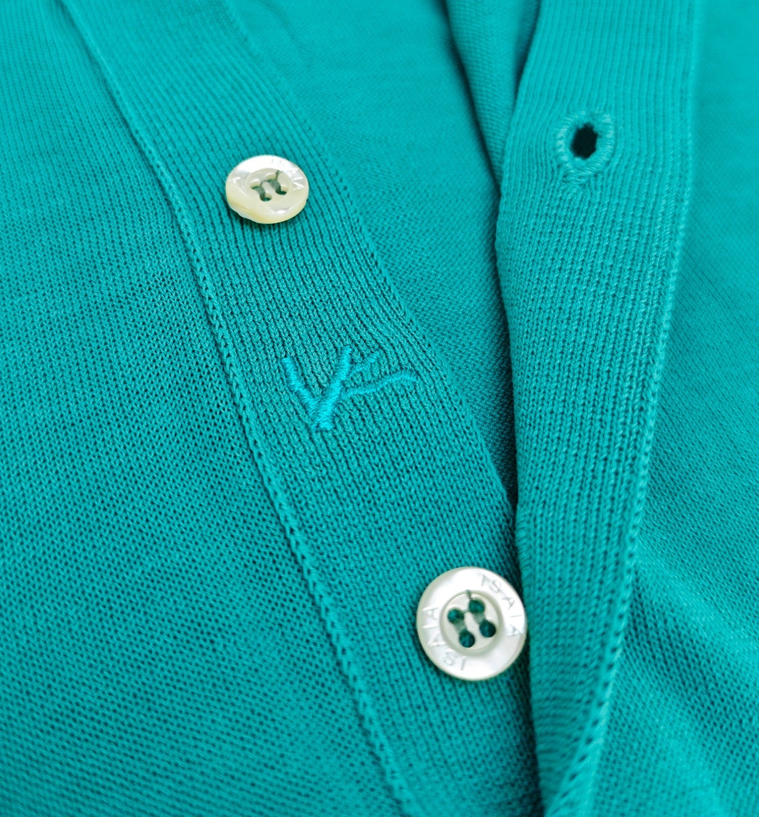 1150$ ISAIA NAPOLI Turquoise Polo Sweater Short Sleeve Knit Cotton Size L