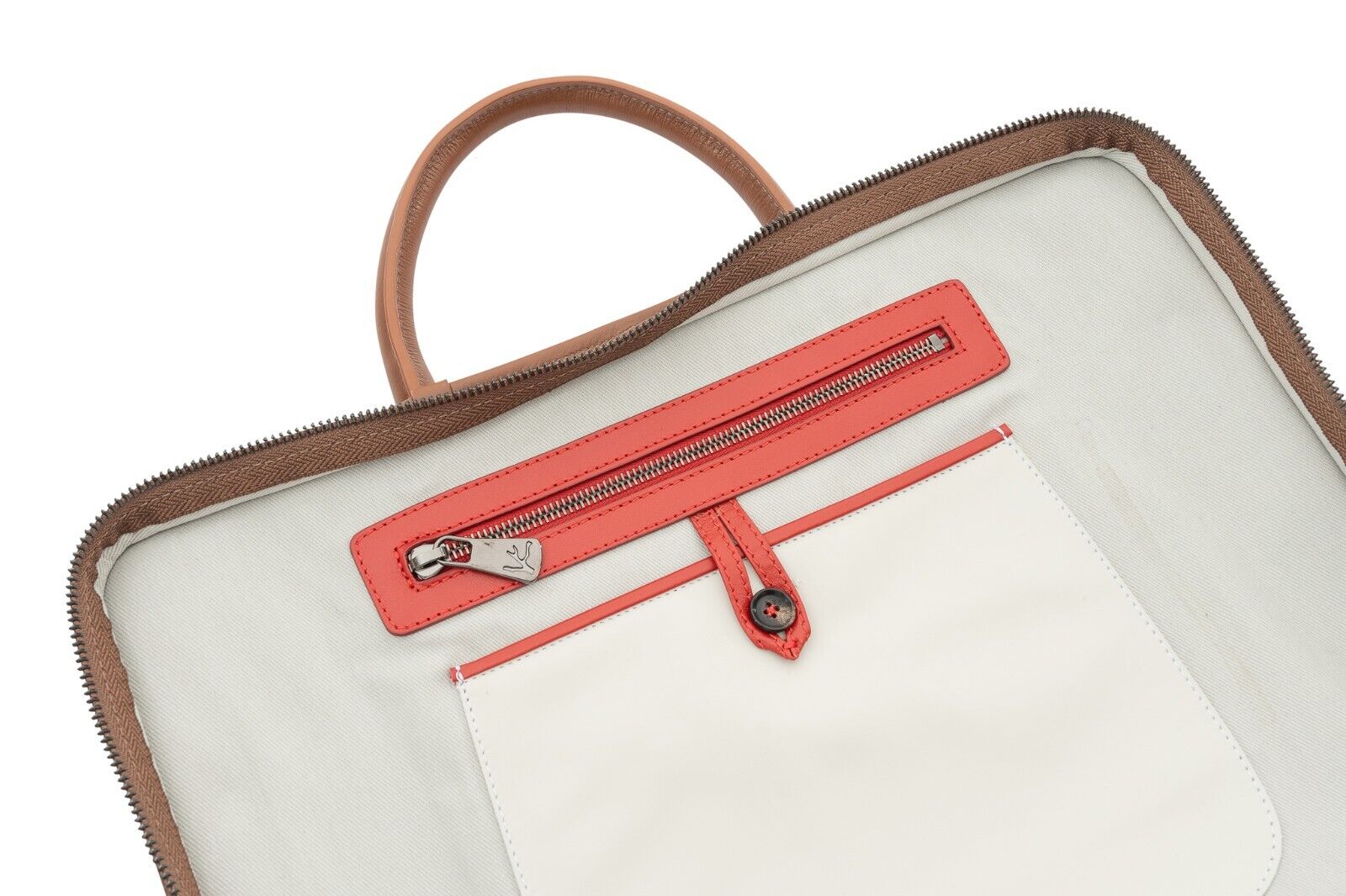 $2900 ISAIA NAPOLI Brown Leather Bag Briefcase PC Case Shoulder Strap Office Bag