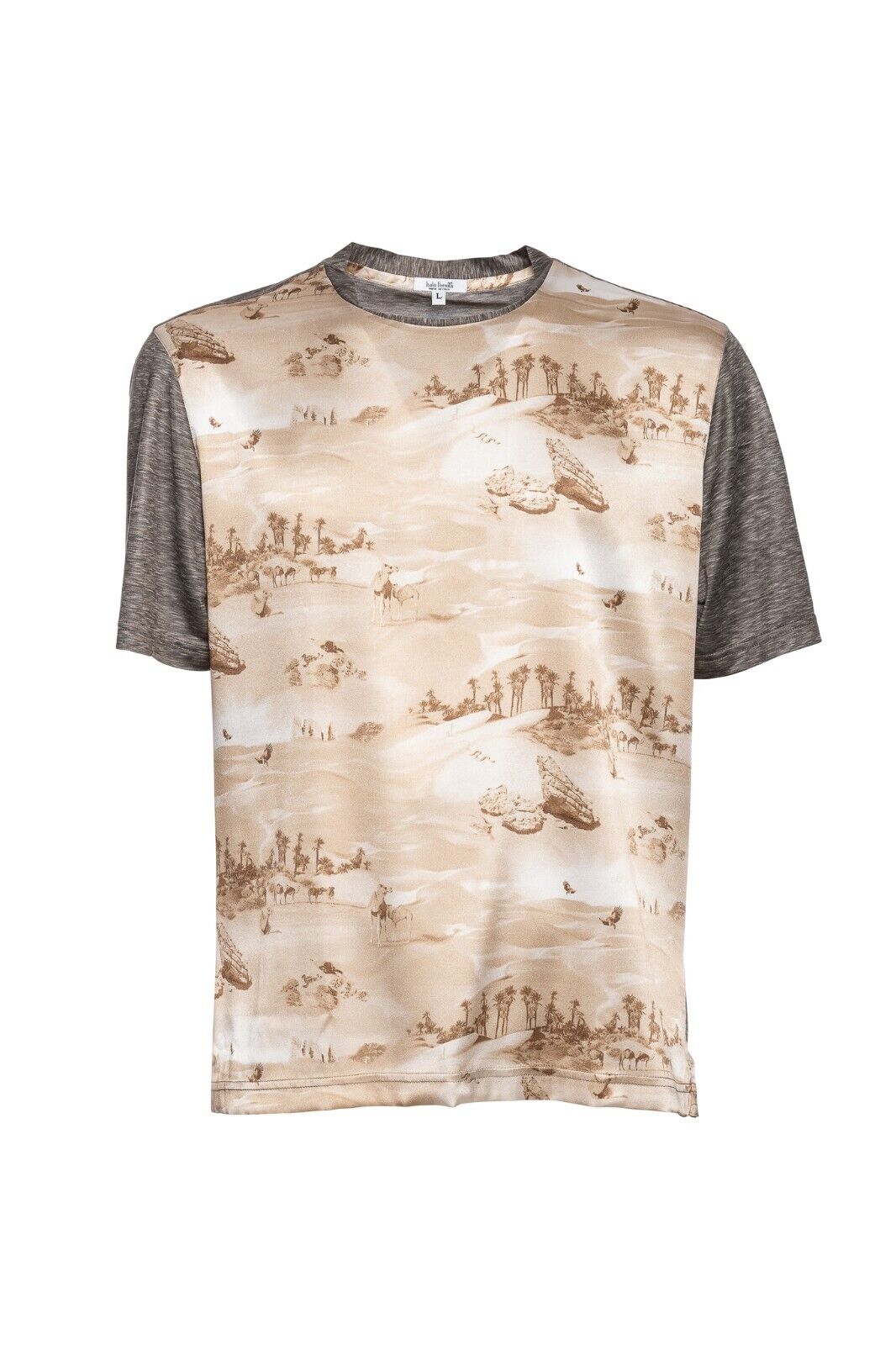 750$ ITALO FERRETTI T-Shirt Gray + Sand "SAHARA" 100% Silk COMO Size L ZILLI