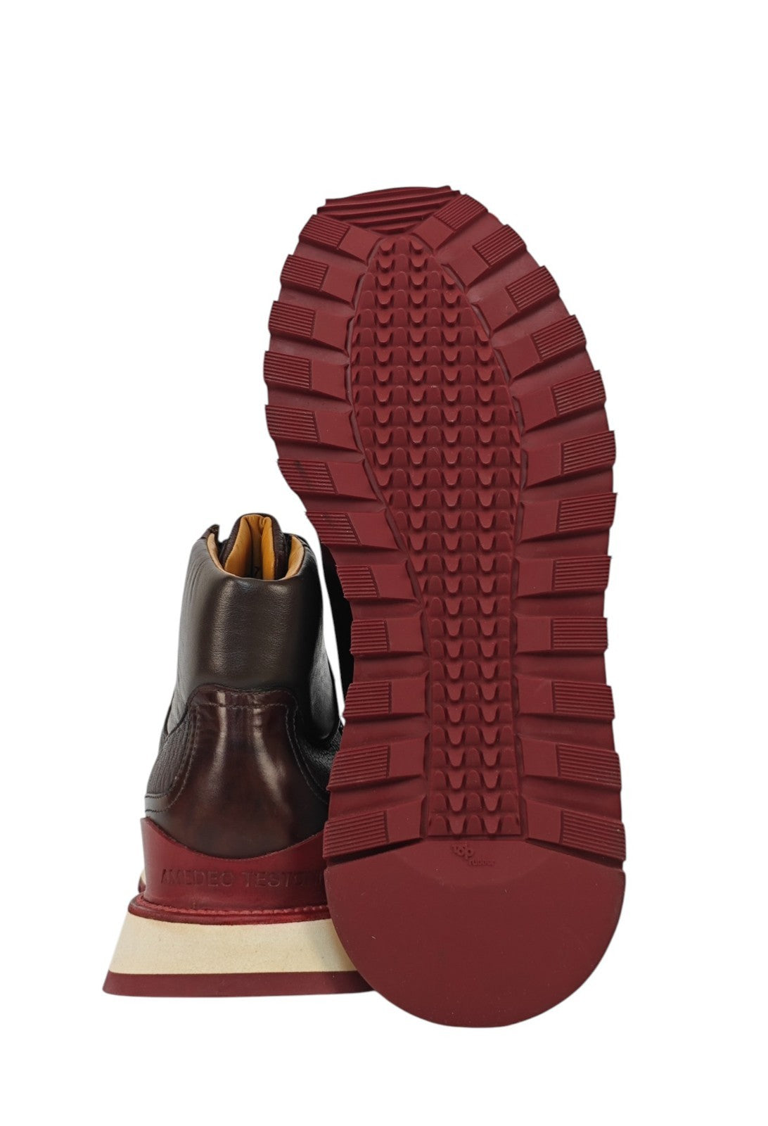 1200$ TESTONI "Piuma" High Top Sneaker Nappa + Deerskin 8 UK / 9 US / 42 IT