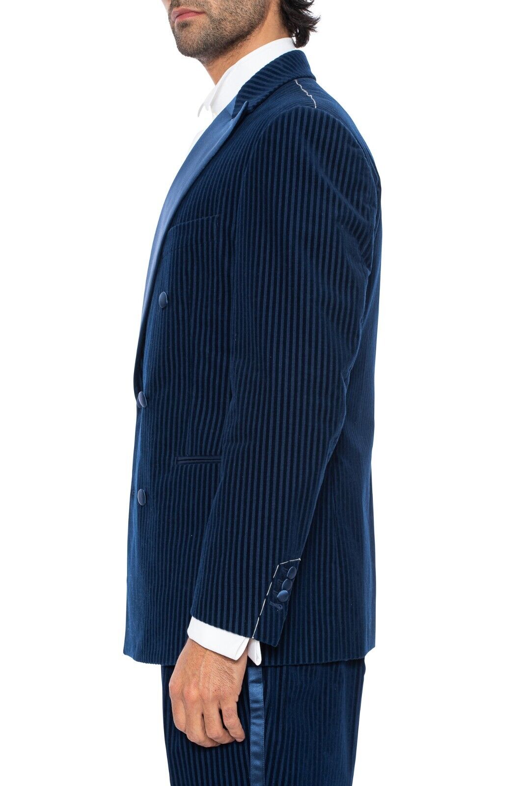 $3340 Belvest Blue Tuxedo Suit Corduroy Lapel Silk 40 US / 50 EU Drop 7R Slim