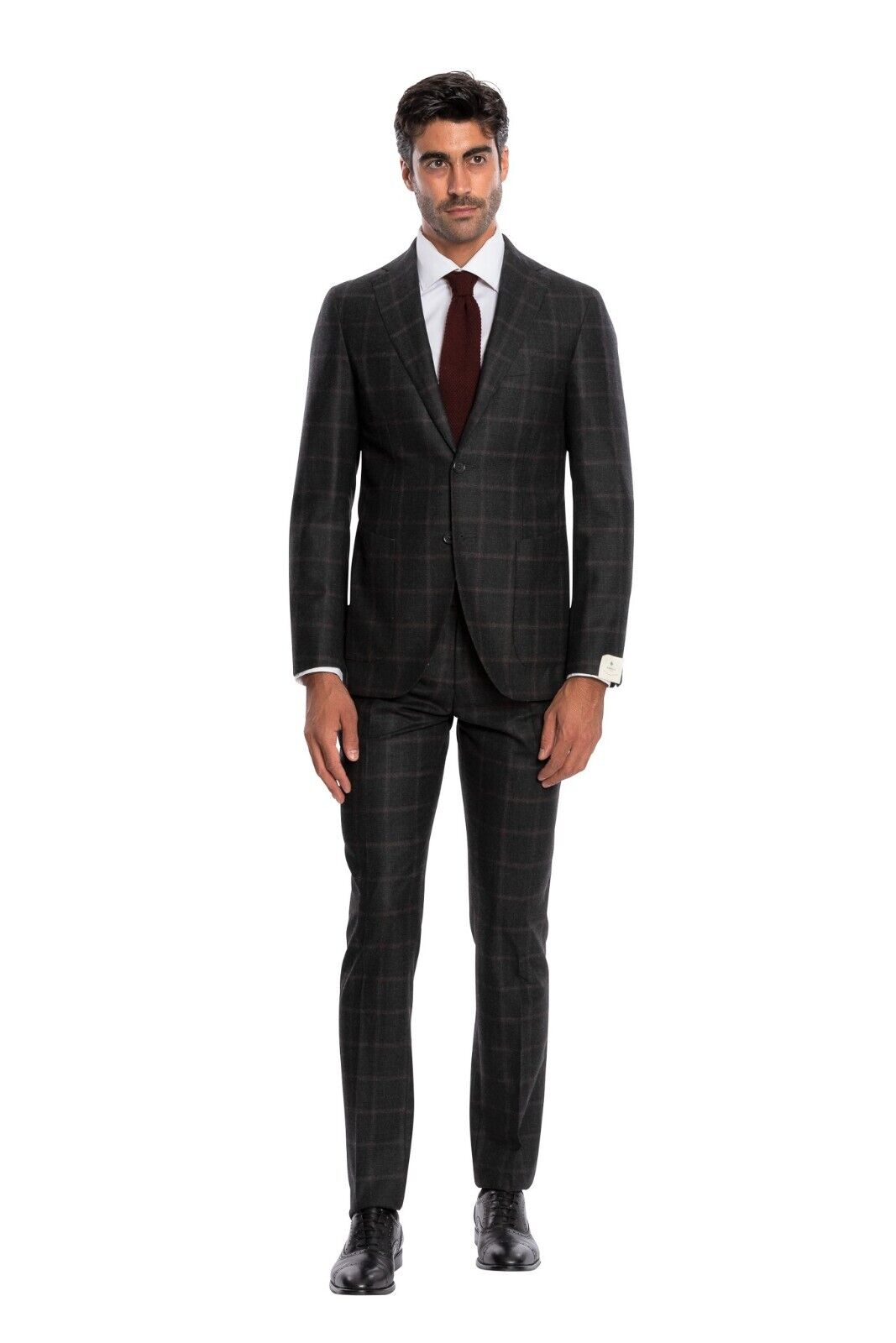 $3100 LUIGI BORRELLI NAPOLI Hand-Sewn Dark Gray Prince of Wales Suit Wool Slim