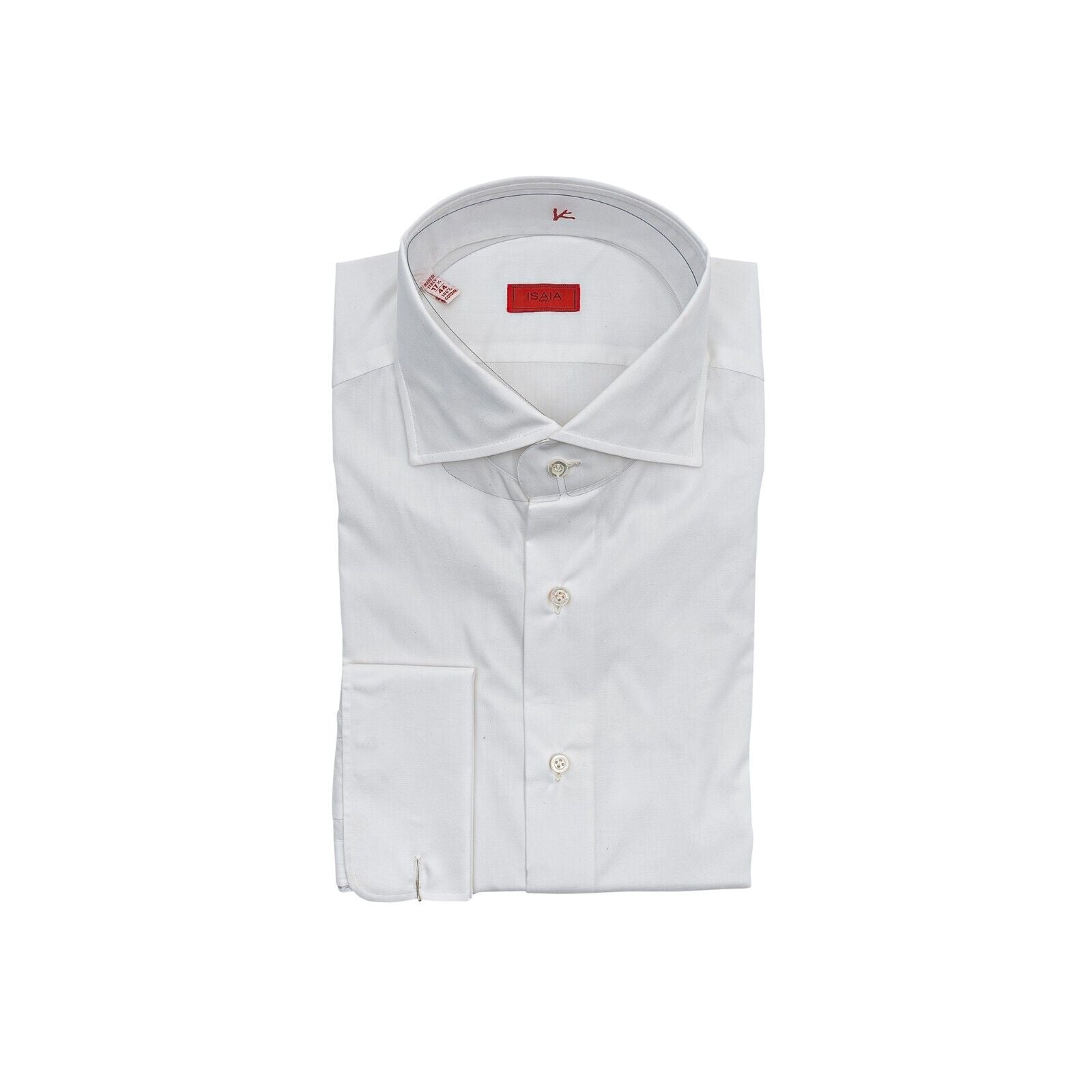 690$ ISAIA NAPOLI Solid White Hand-Sewn French Cuffs Dress Shirt Fine Cotton 1B
