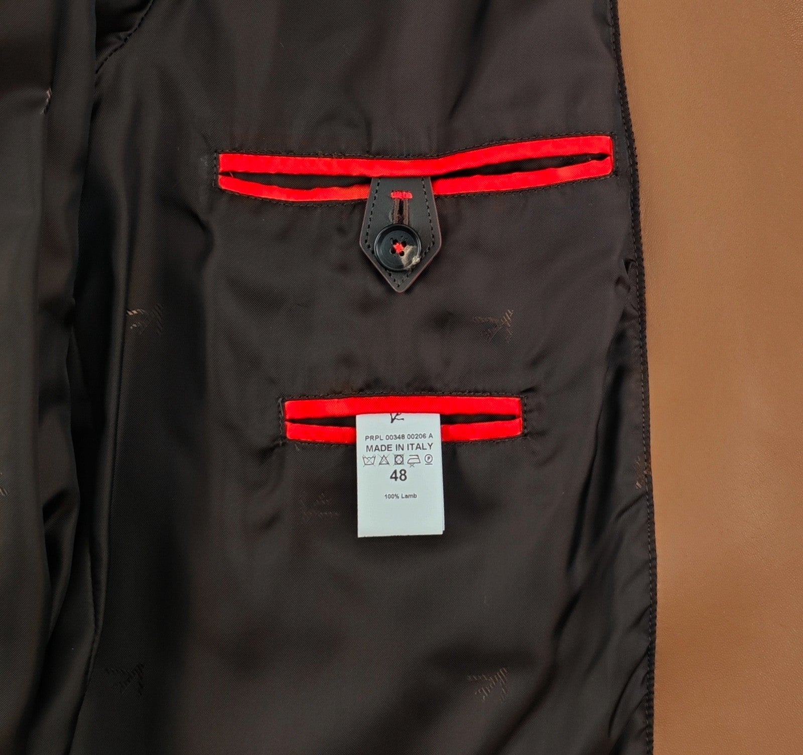 $5800 ISAIA NAPOLI Brown Cognac Bomber Jacket 100% Lambskin Leather 38 US 48 EU