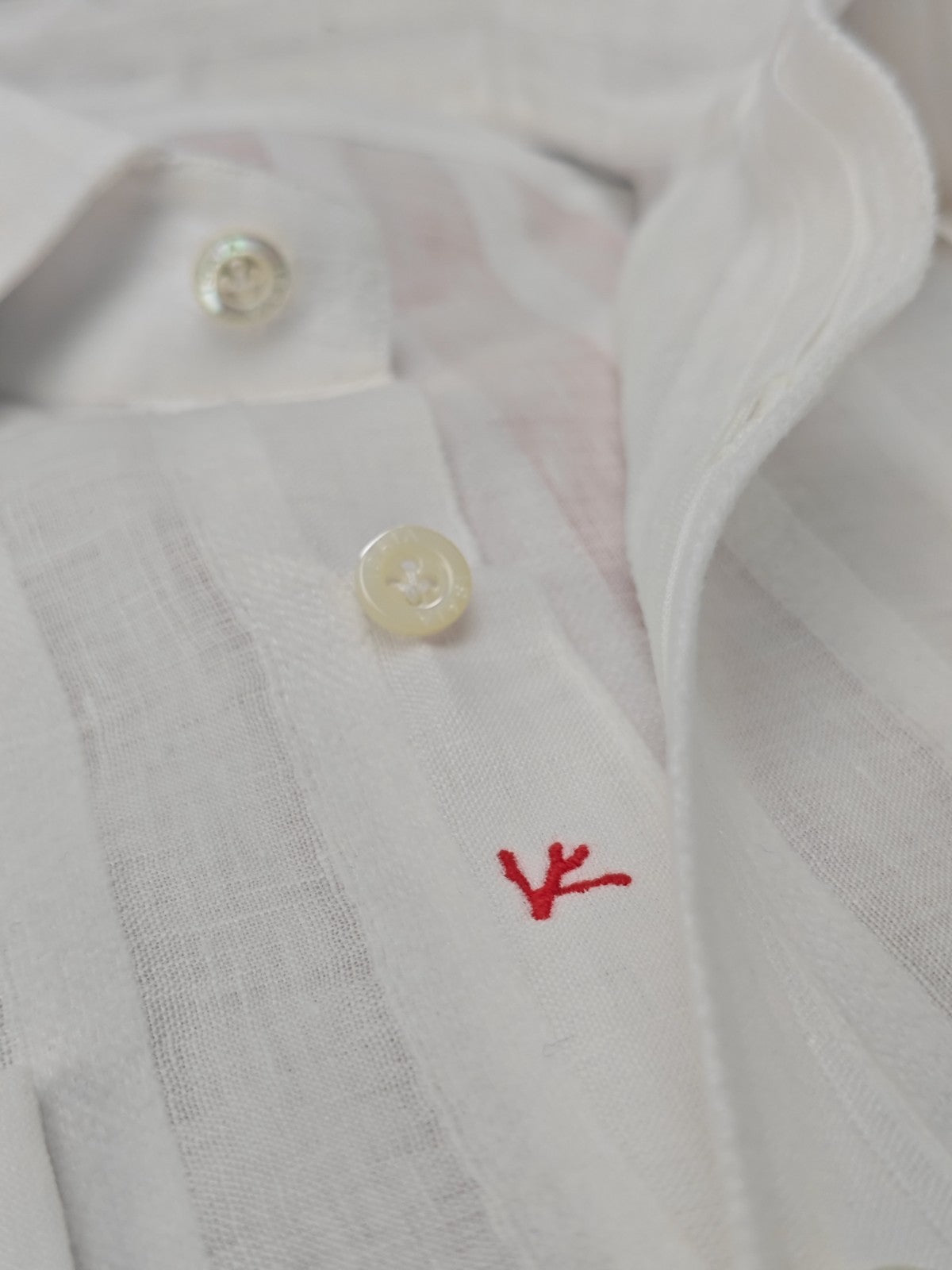 790$ ISAIA NAPOLI White Shirt Hand-Sewn Jacquard Cotton Linen