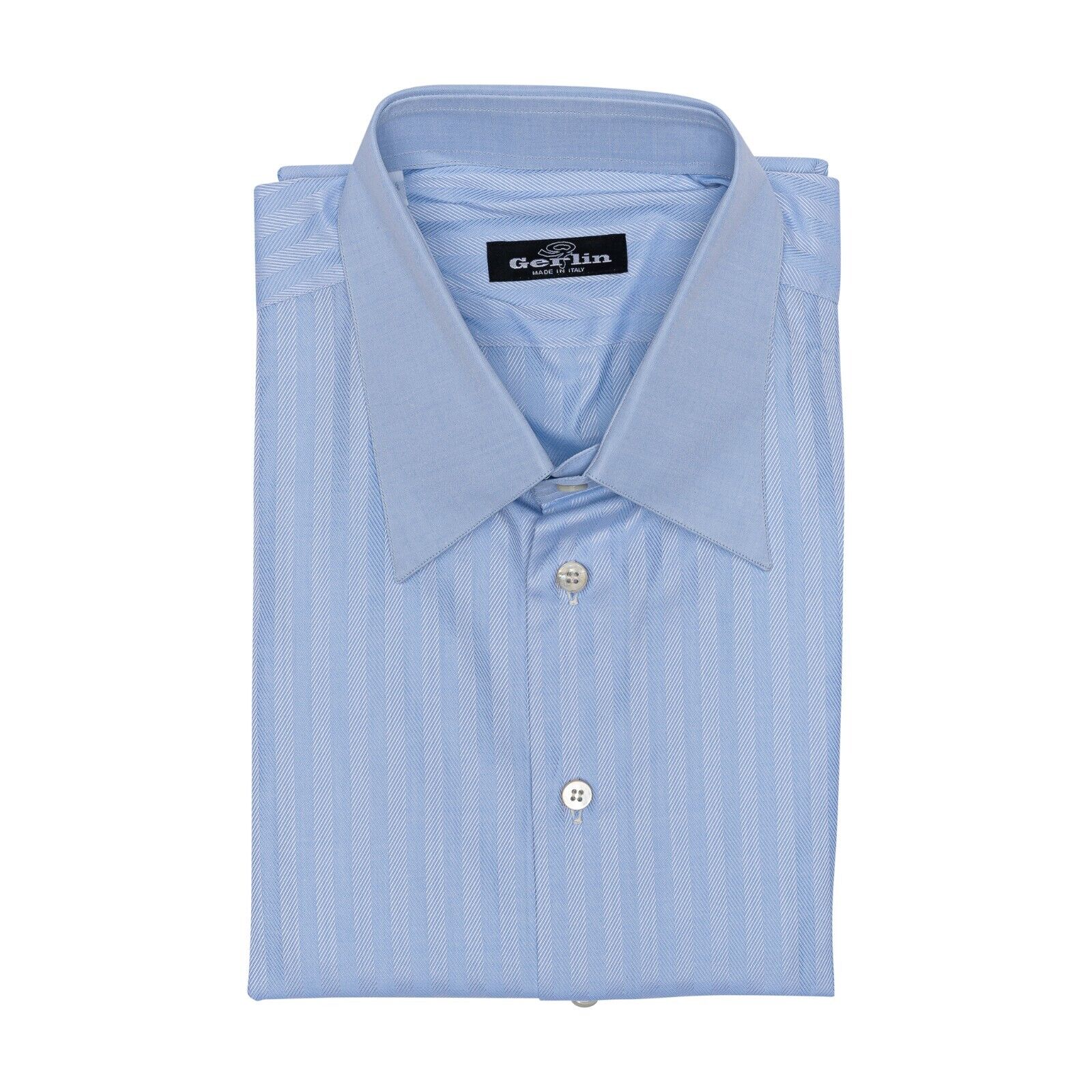 690$ LUXURY GERLIN Shirt Herringbone Blue ALUMO Jacquard Cotton 1F ZILLI