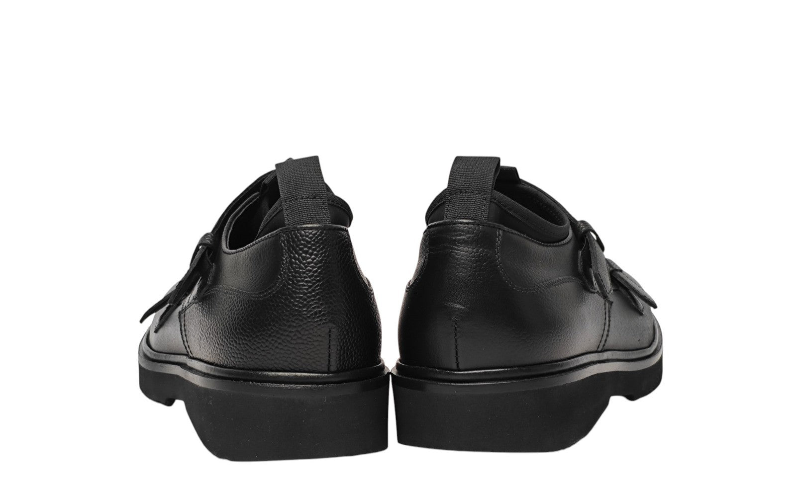 1100$ TESTONI "Cremona" Black Double Monk Shoes Grain Calf 8 UK / 9 US / 42 IT