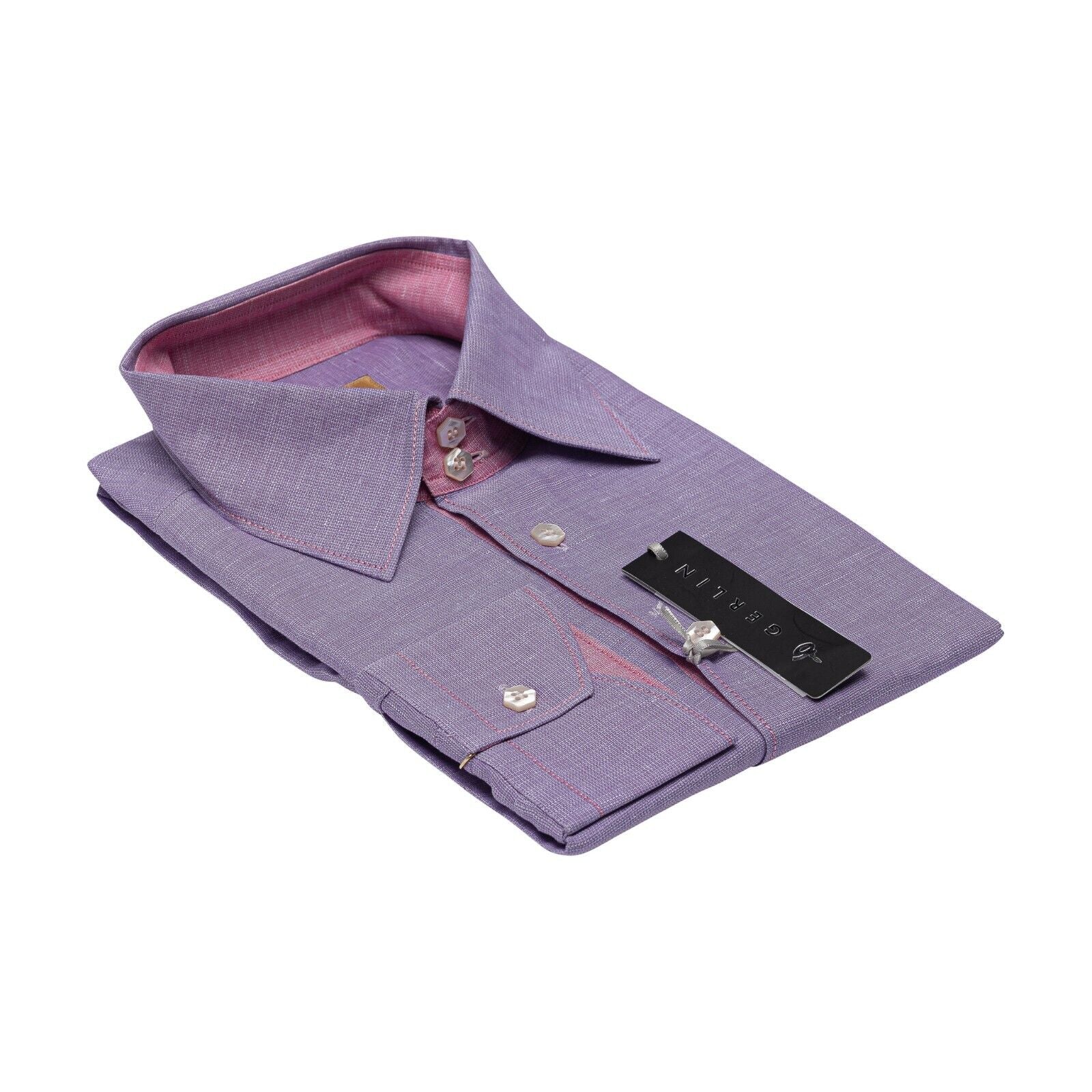 690$ LUXURY GERLIN Shirt Linen & Cotton Lavender 16 - 41 5Q BIJAN