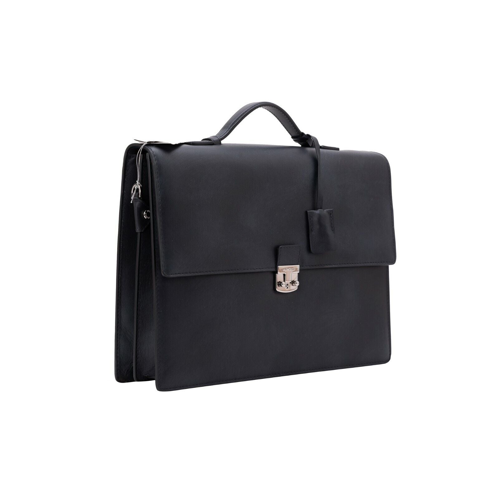 $1390 Testoni Bologna Briefcase PC Case Luxury Black TAMPONATO Calf