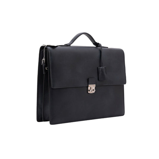 $1390 Testoni Bologna Briefcase PC Case Luxury Black TAMPONATO Calf