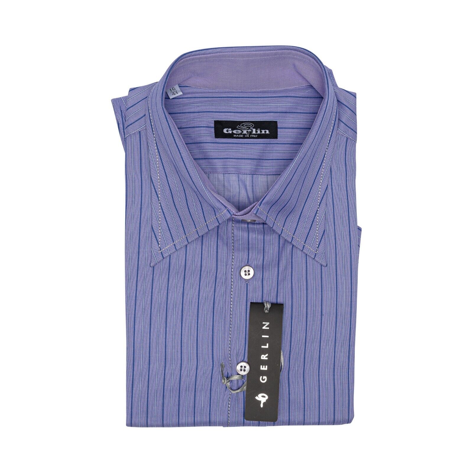 690$ LUXURY GERLIN Shirt Lilac Striped Twill Cotton 16 - 41 10M BIJAN