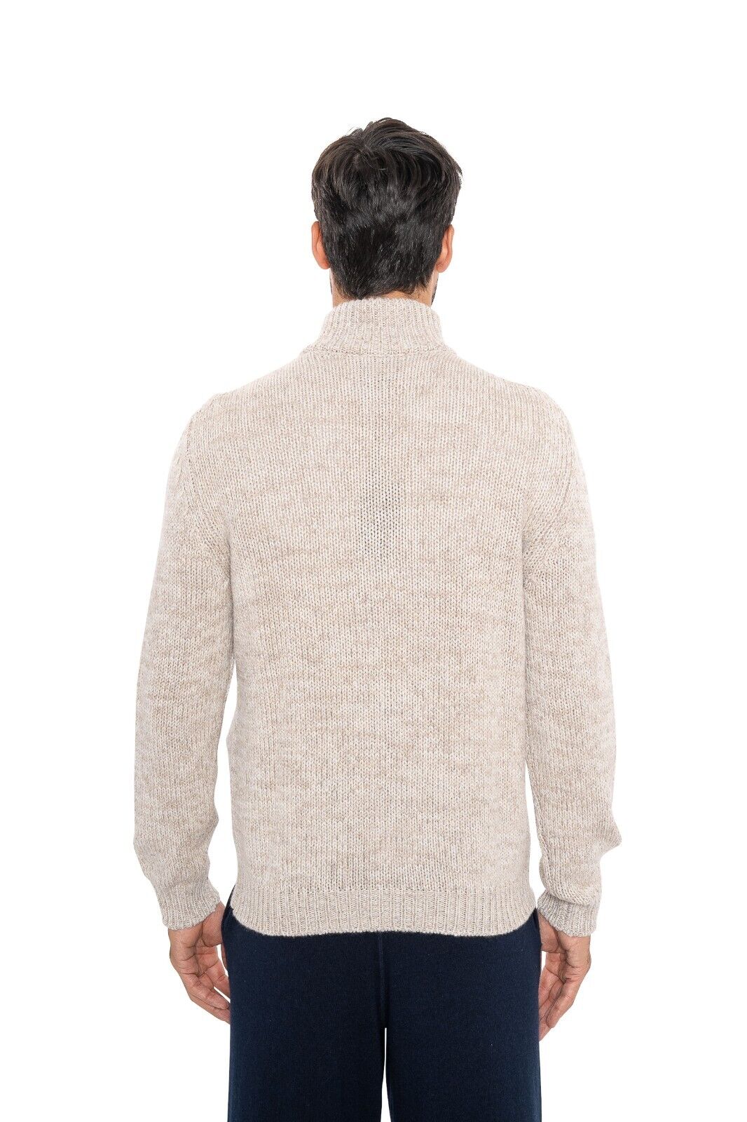 $1800 FEDELI "Favonio" Beige Cardigan Half Zip 100% Cashmere + Suede 40 US 50 EU