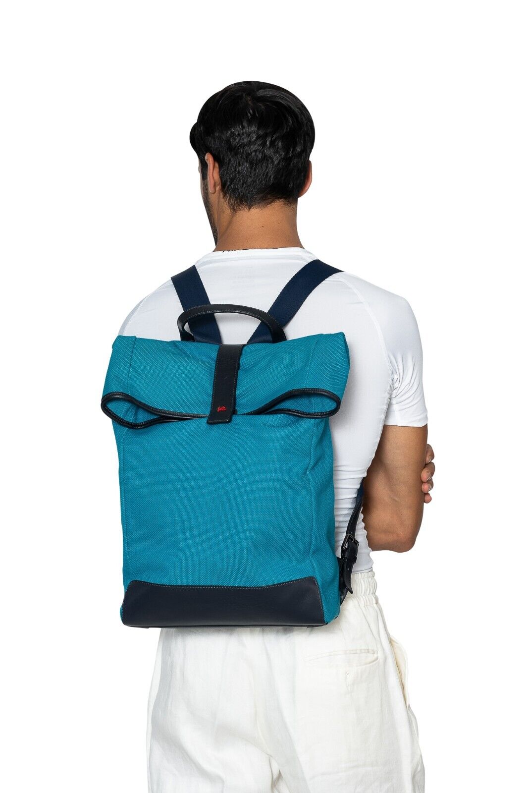 $2300 ISAIA NAPOLI CAPRI Blue Backpack Softback Casual Bag Leather / Fabric