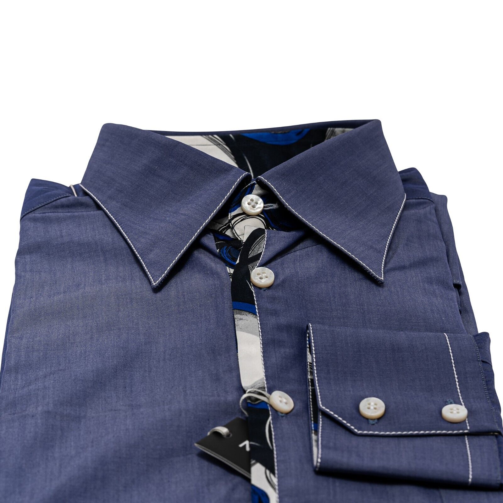 950$ LUXURY GERLIN Shirt Blue Denim Cotton + Silk 16 - 41 6E BIJAN
